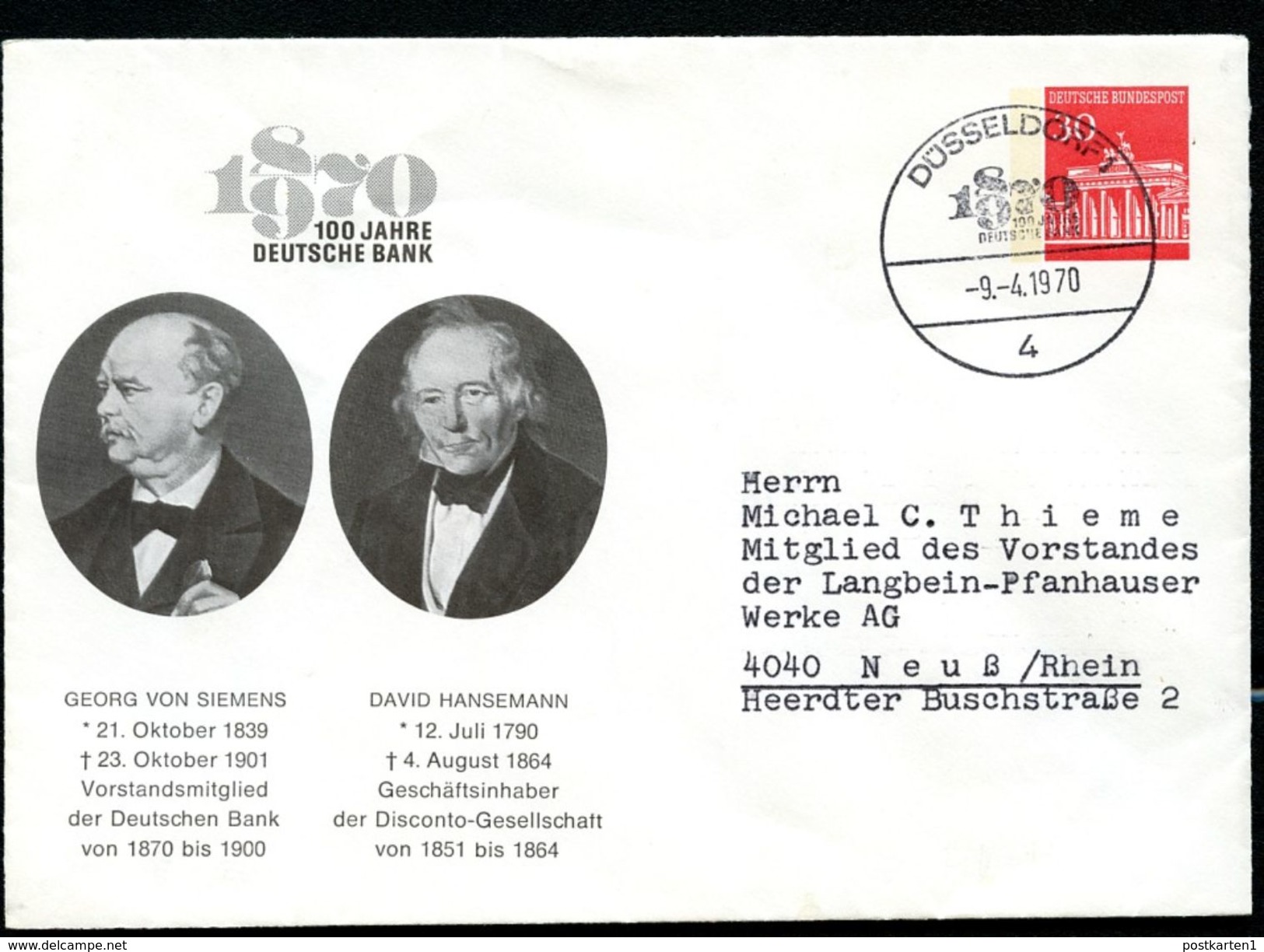 Bund PU41 C1/001 Privat-Umschlag DEUTSCHE BANK 1970 NGK 15,00 € - Enveloppes Privées - Oblitérées