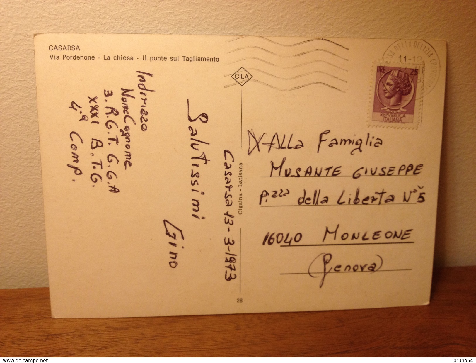 Cartolina  Saluti Da Casarsa ,via Pordenone,la Chiesa ,ponte Sul Tagliamento  Viaggiata 1973  Vedutine - Pordenone