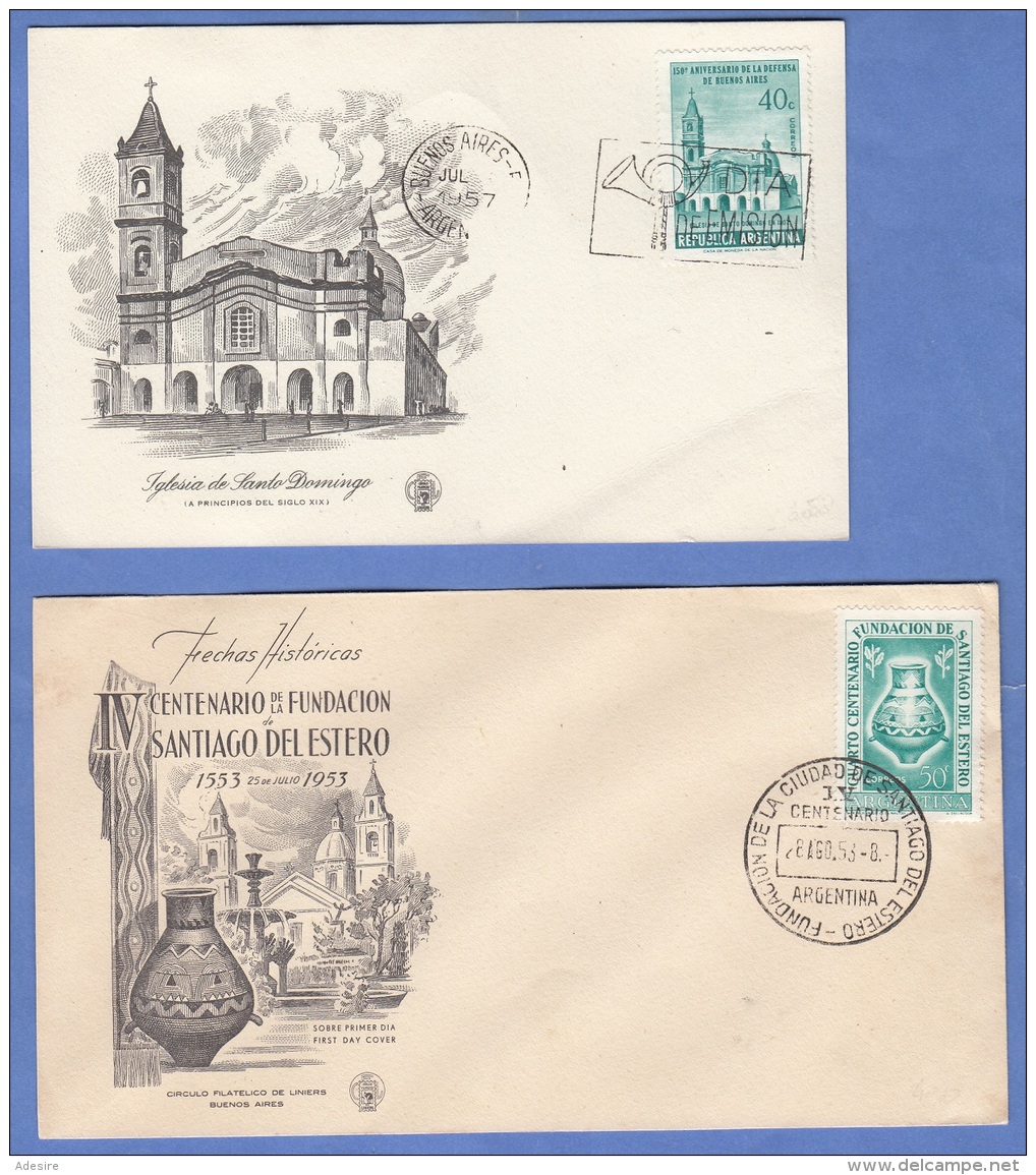 ARGENTINIEN - 2 FDC Briefe (1953+1957) 40 + 50 C Sondermarke + Sonderstempel - FDC