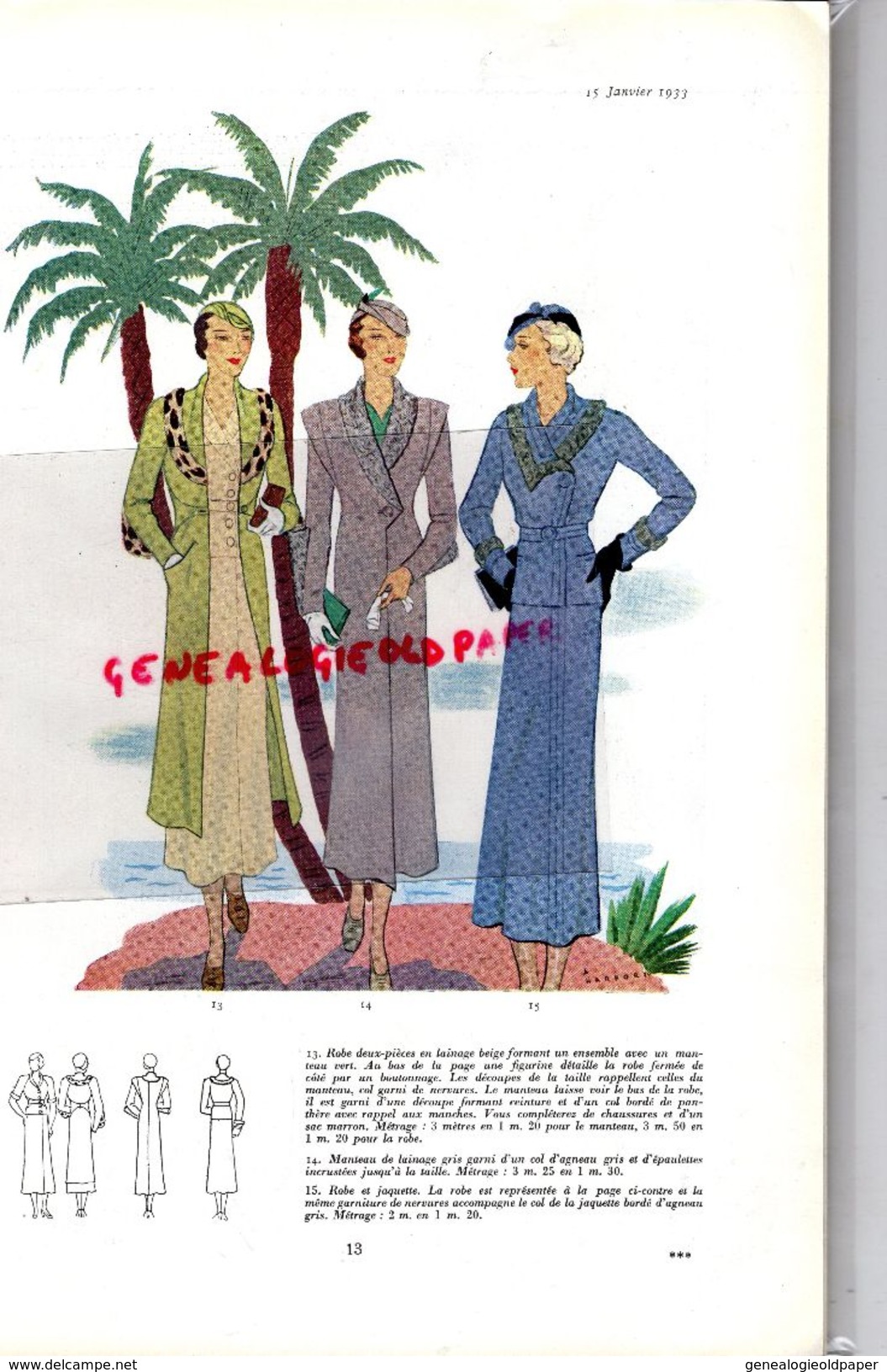 REVUE MODES & TRAVAUX-15 -01- 1933-BOUCHERIT-ALFRED LENIEF-MIGALINE MULHOUSE-LUCEBER-MAGGY ROUFF-GOUPY-COURTOT-REDFERN - Fashion
