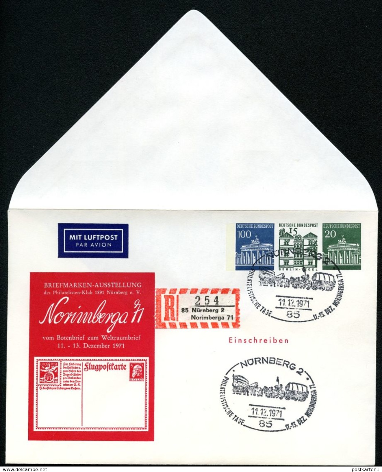 Bund PU44 D2/001a Privat-Umschlag NORIMBERGA Sost. 1971  NGK 18,00 € - Enveloppes Privées - Oblitérées