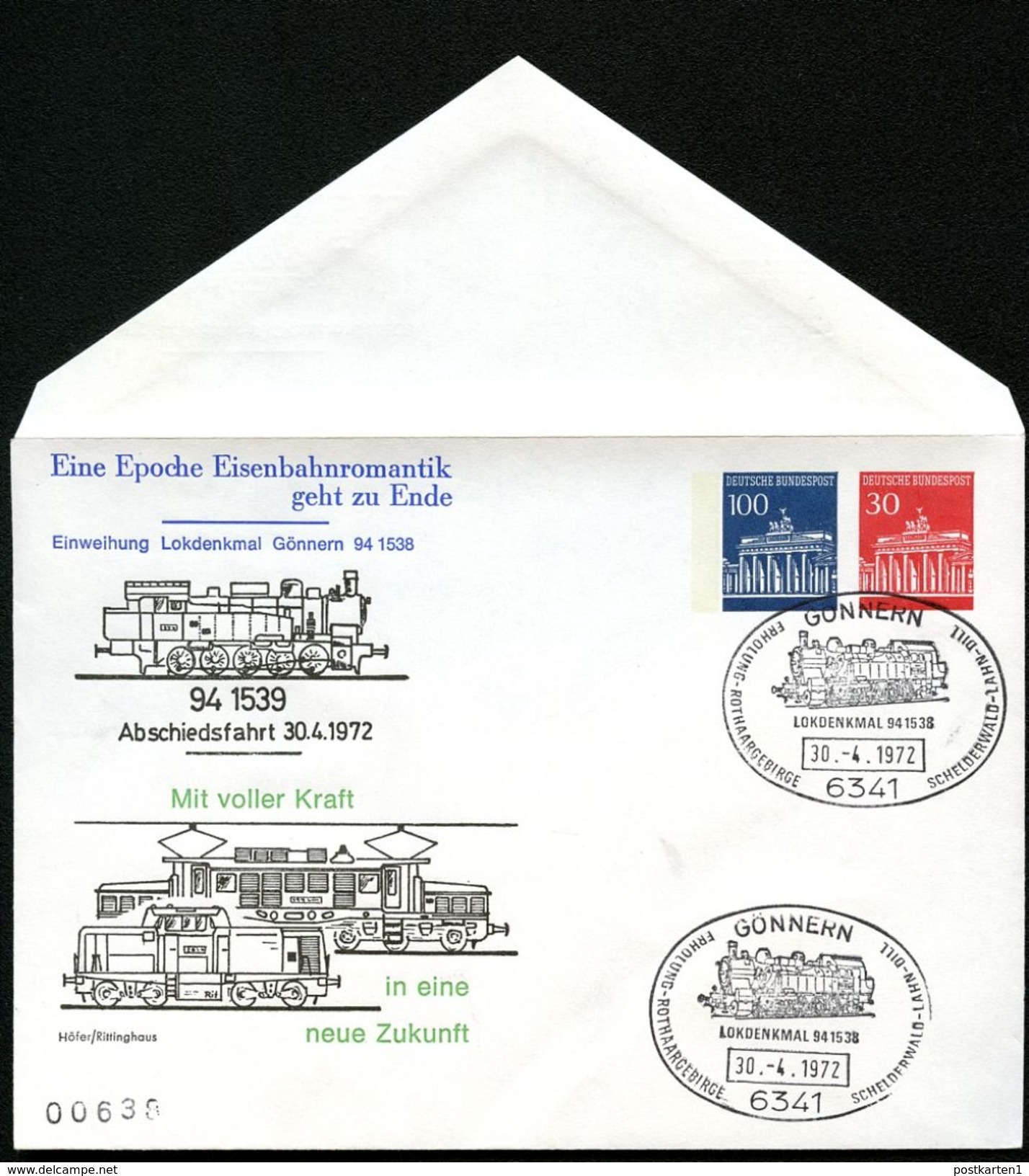 Bund PU45 D2/001 Privat-Umschlag LOKDENKMAL GÖNNERN Sost. 1972  NGK 35,00 € - Enveloppes Privées - Oblitérées