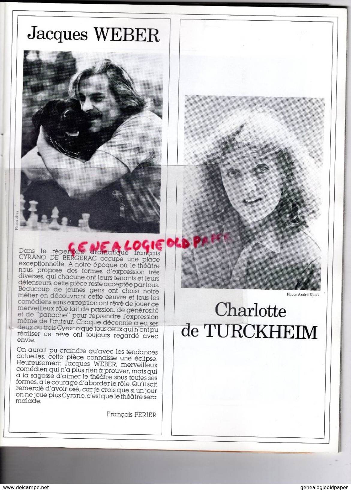 75- PARIS- PROGRAMME THEATRE MOGADOR- CYRANO DE BERGERAC-JEROME SAVARY-JACQUES WEBER-CHARLOTTE TURCKHEIM-OPIUM-FLO