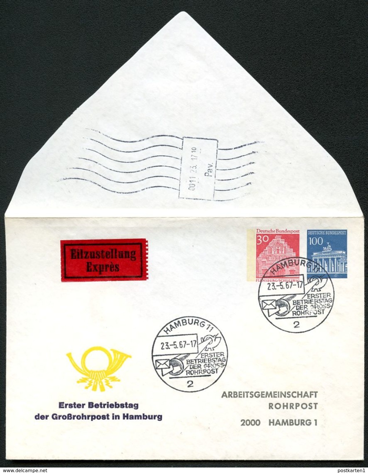 Bund PU47 B2/001b Privat-Umschlag GROSSROHRPOST HAMBURG Sost. 1967  NGK 30,00 € - Private Covers - Used