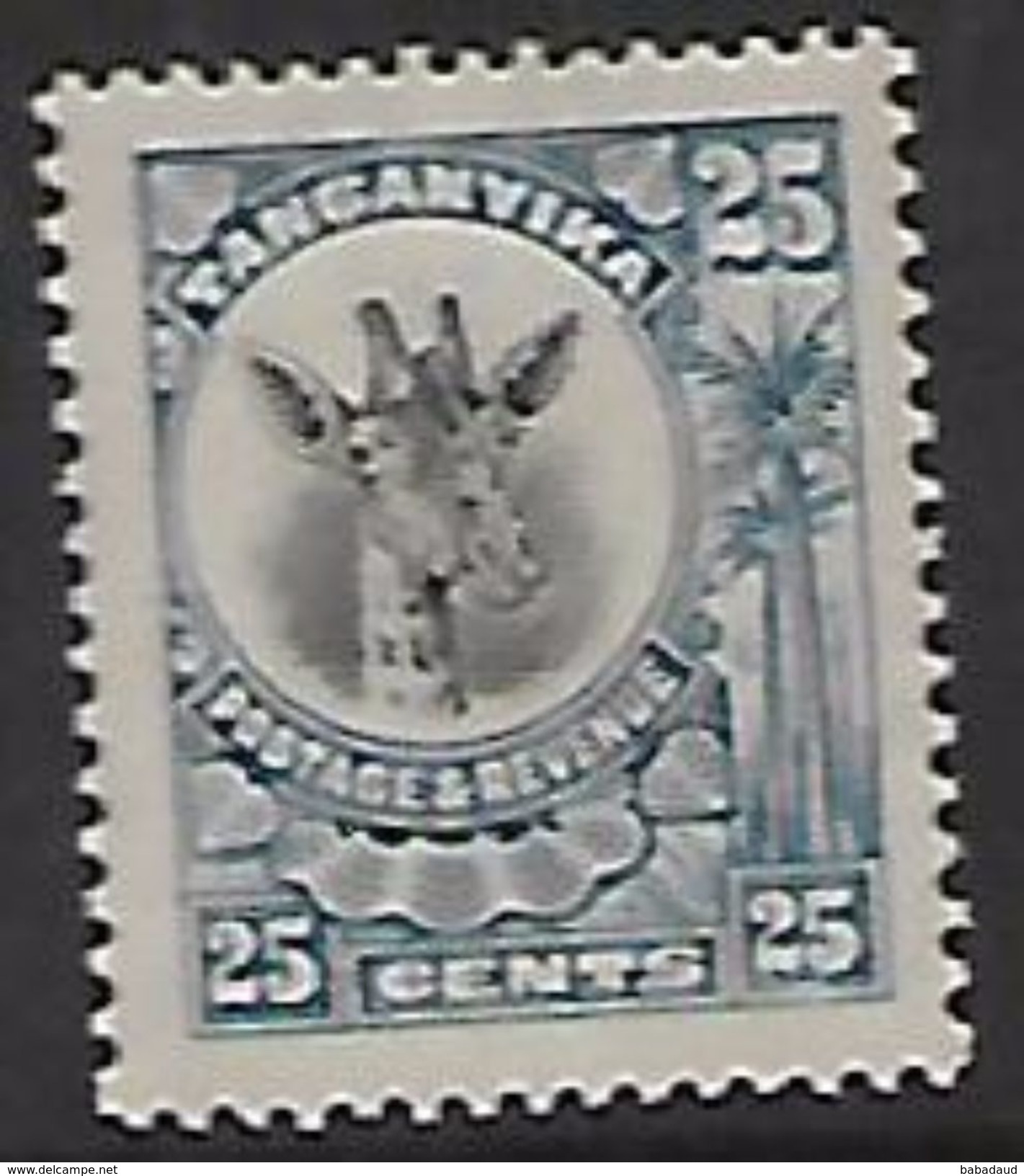 Tanganyika, 1922 Colour Change, 25c Black & Blue, MH* - Tanganyika (...-1932)