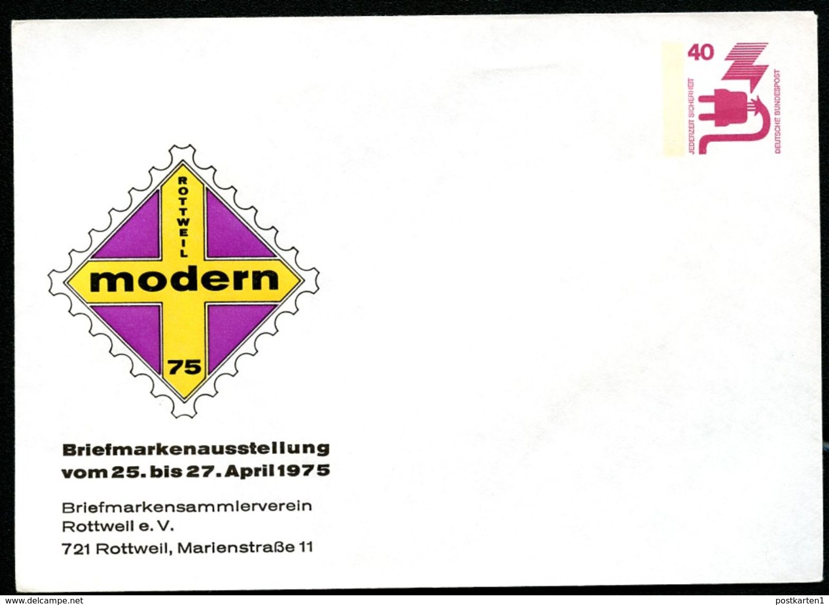 Bund PU64 D2/004b Privat-Umschlag AUSSTELLUNG ROTTWEIL 1975  NGK 4,00 € - Private Covers - Mint