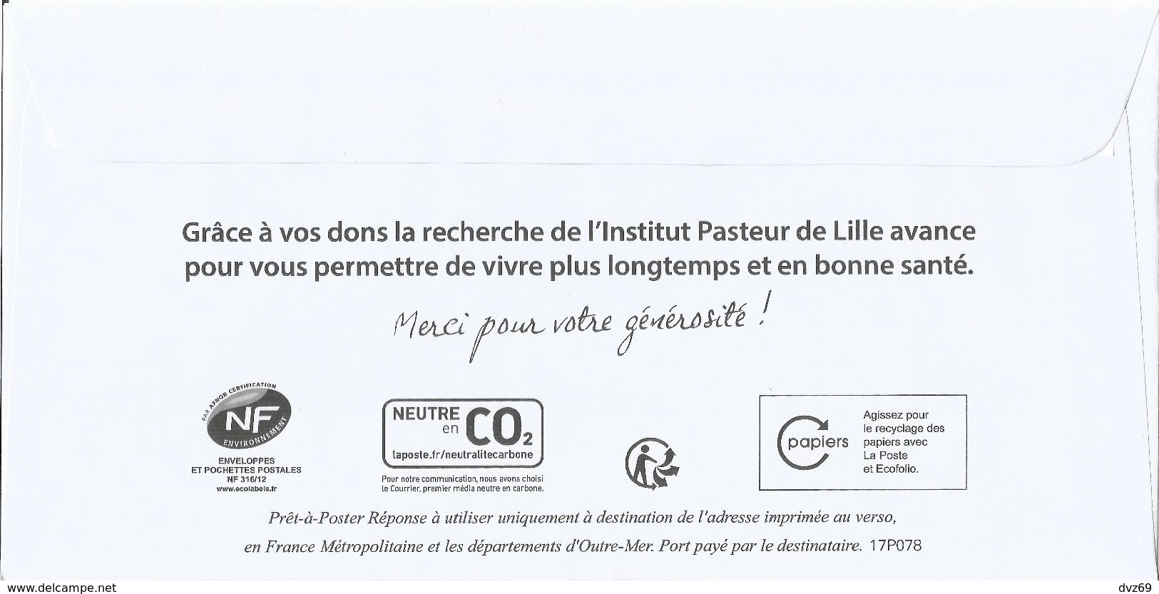 Institut Pasteur De Lille, Enveloppe Neuve, Postréponse 20g PRIO, Validité Permanente - Prêts-à-poster: Réponse /Ciappa-Kavena