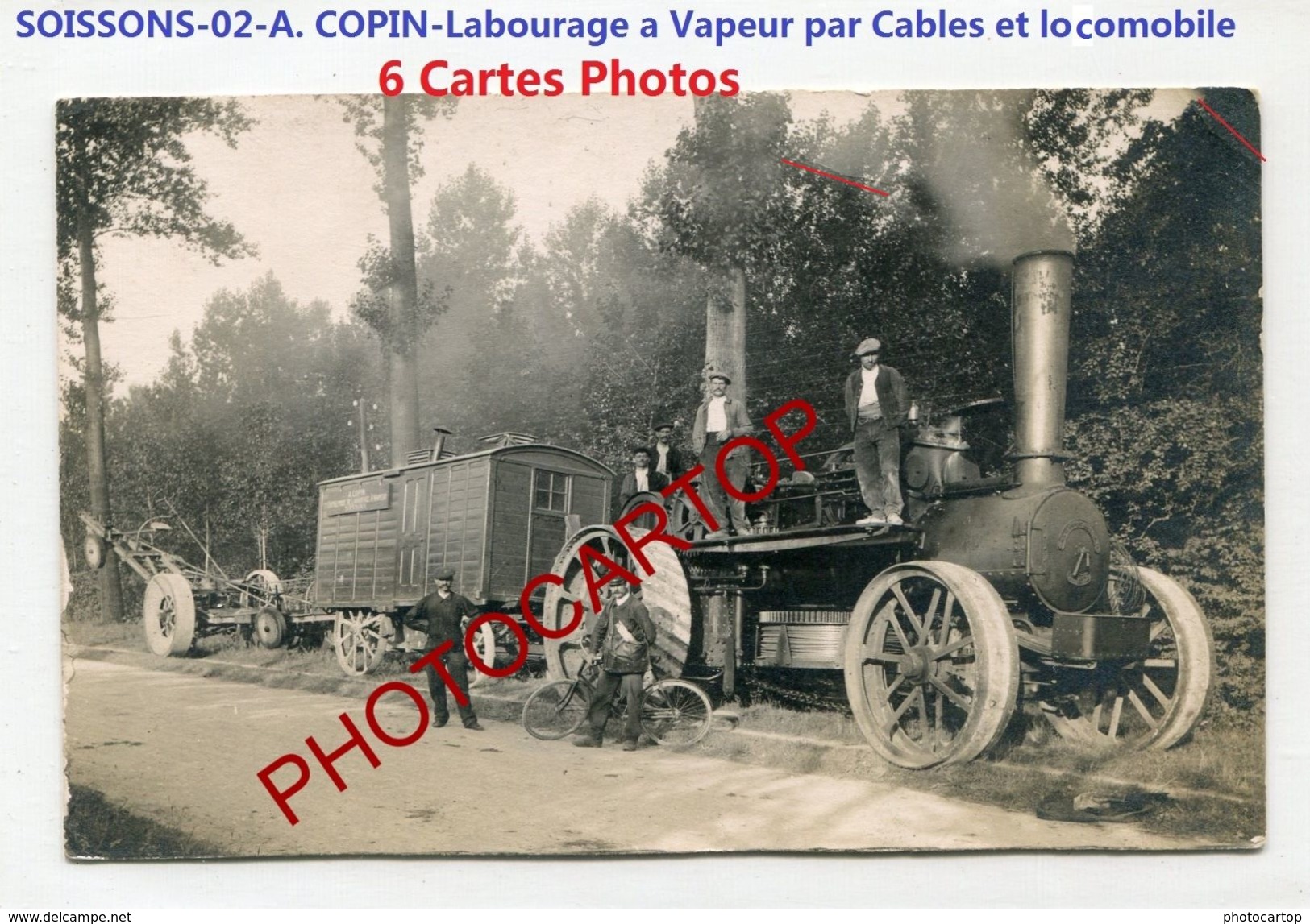 Labourage A VAPEUR Par CABLE Et LOCOMOBILE-A. COPIN-SOISSONS-Agriculture-Technique-6x CARTES PHOTOS-France-02- - Soissons