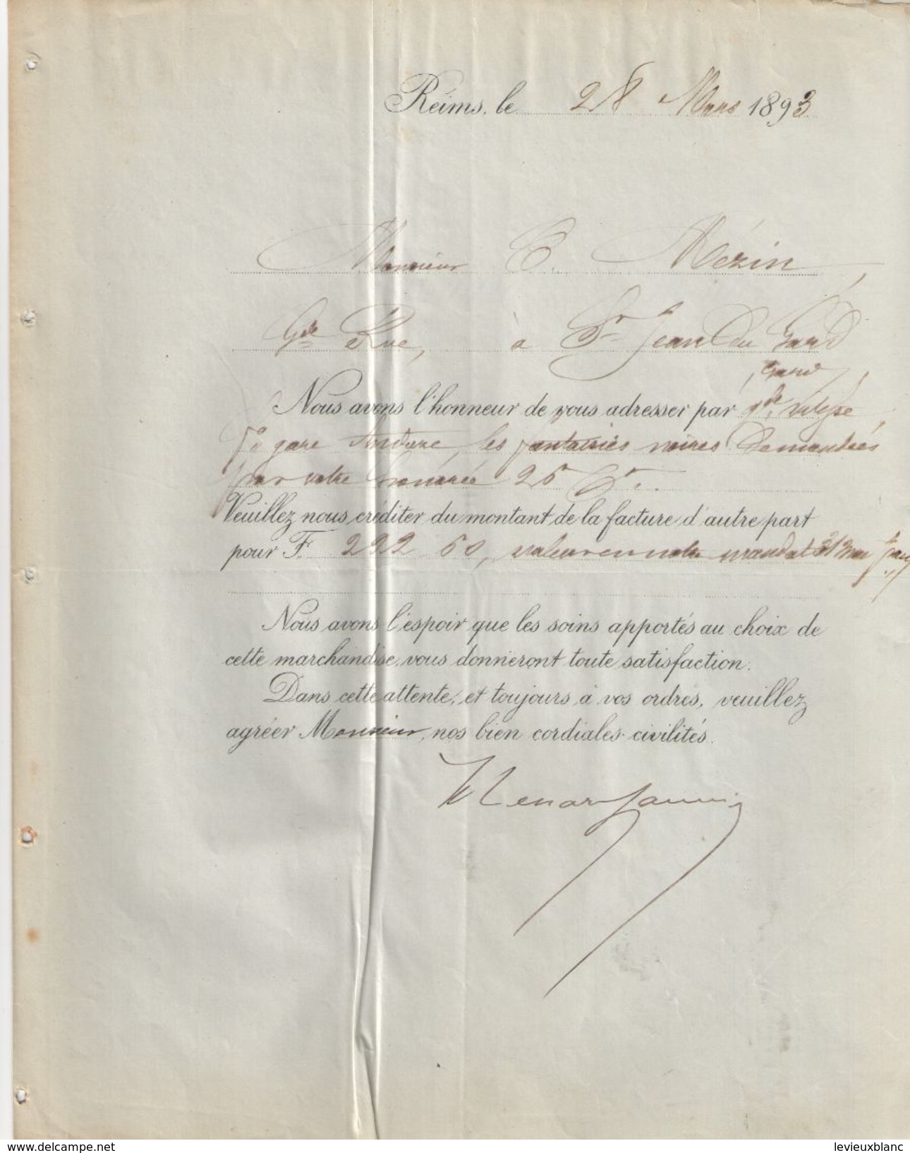 Facture & Lettre Commerciale Anciennes/RENARD & GARNIER/ Mérinos/Fabrique De REIMS/ Marne /1893      FACT294 - Textile & Vestimentaire