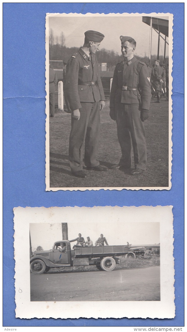 2 Orig.Fotos Deutsches Reich, Lastwagen, Soldaten, Fotoformat 8,5 X 6 Und 7,8 X 5,4 Cm. - Krieg, Militär