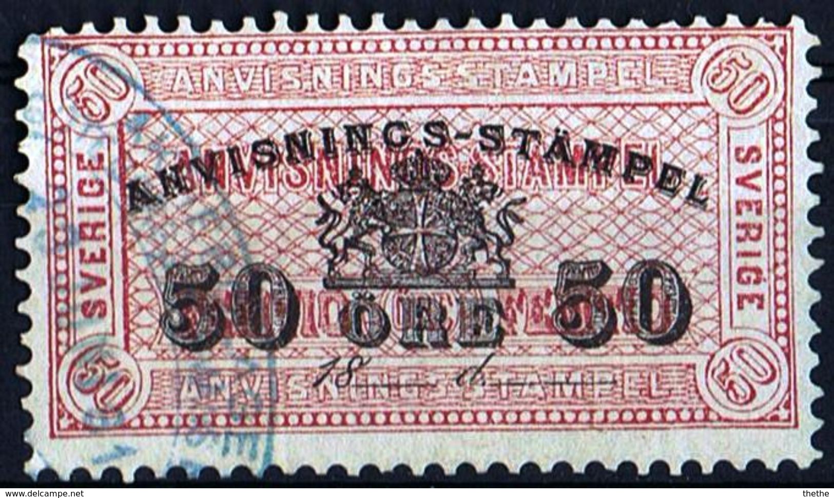 SUEDE - Timbre Fiscal De 50 Ore De 1880 Anvisnings-Stamp - Fiscales
