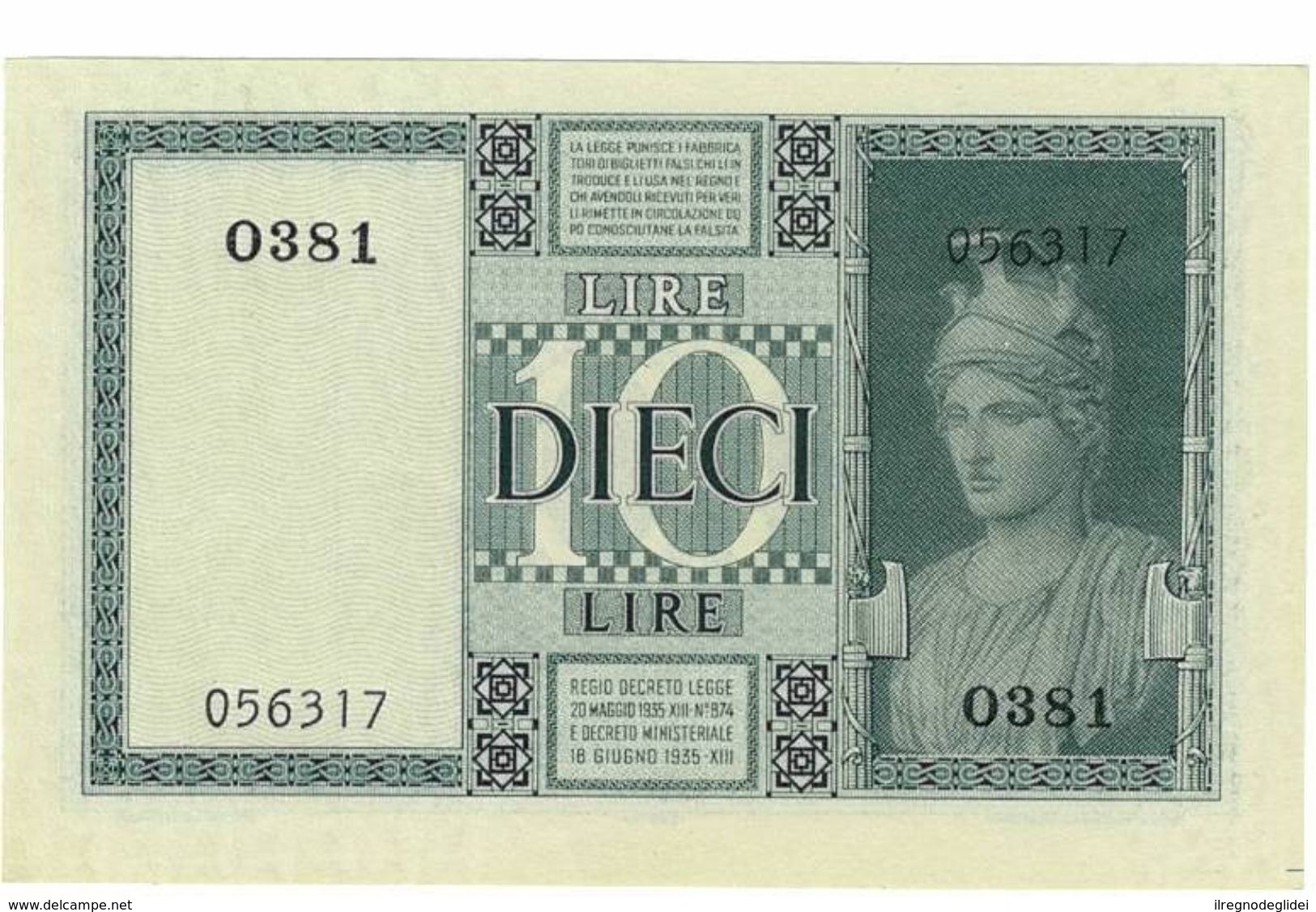 REGNO D'ITALIA - 10 LIRE IMPERO - DECRETO 1938 XVII - FIOR DI STAMPA - GRASSI,COLLARI,PORENA - 0381 - 056317 - Italia – 10 Lire