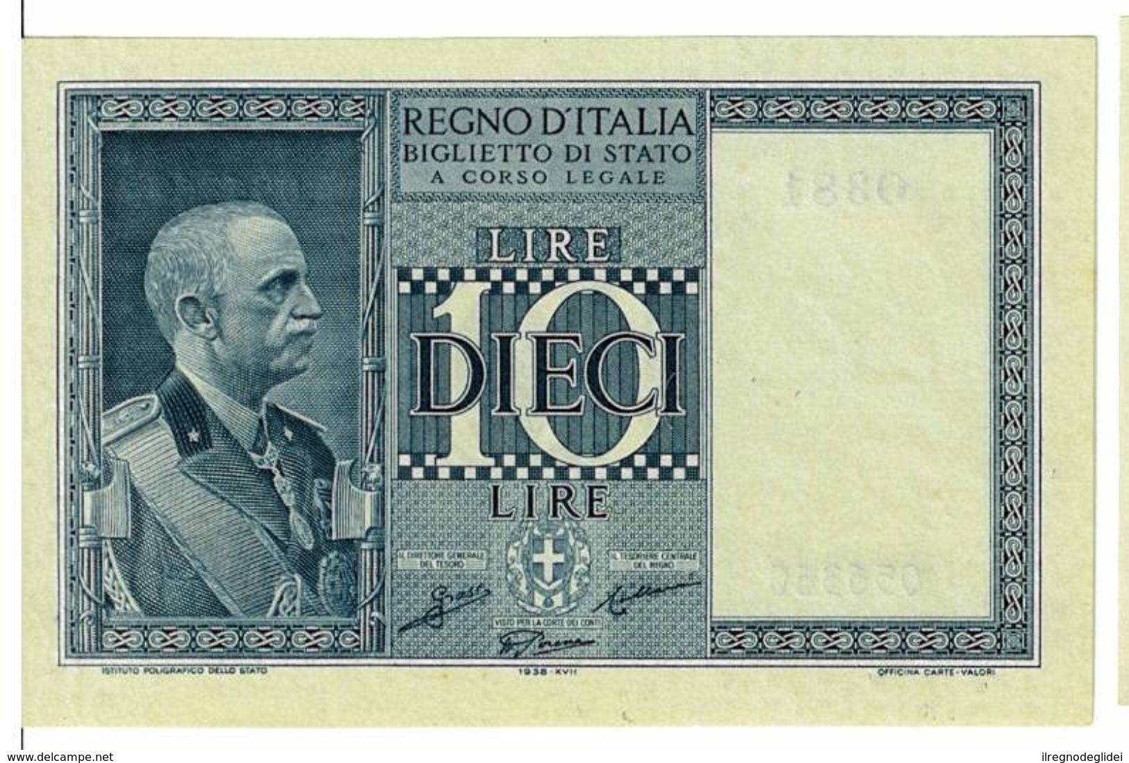REGNO D'ITALIA - 10 LIRE IMPERO - DECRETO 1938 XVII - FIOR DI STAMPA - GRASSI,COLLARI,PORENA - 0381 - 056317 - Italia – 10 Lire