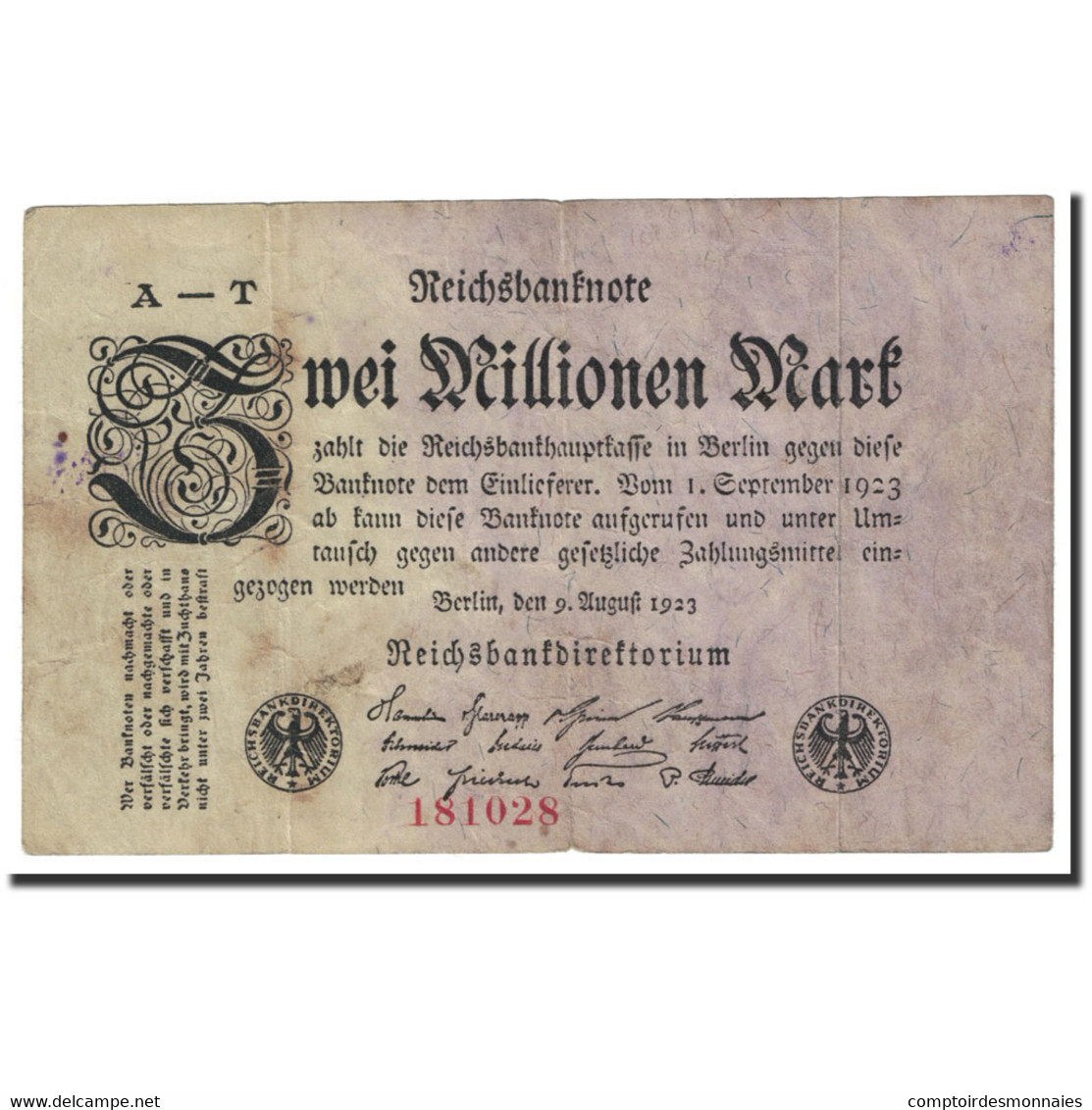 Billet, Allemagne, 2 Millionen Mark, 1923, 1923-08-09, KM:103, TB - 2 Millionen Mark