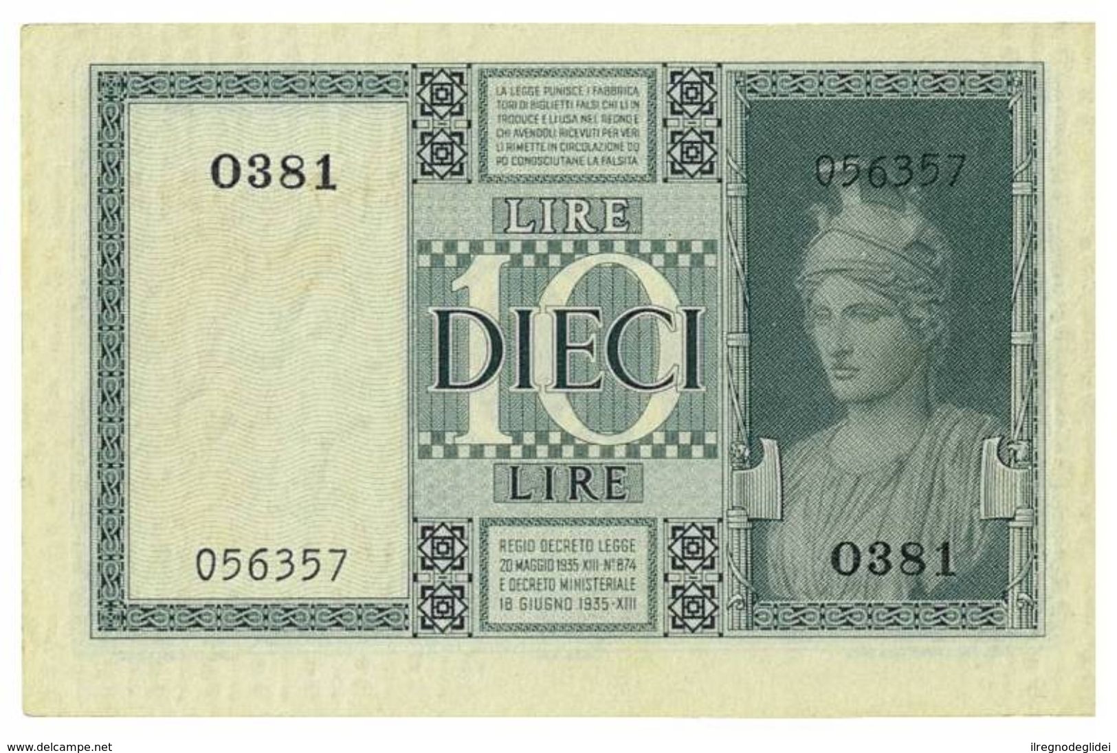 REGNO D'ITALIA - 10 LIRE IMPERO - DECRETO 1938 XVII - FIOR DI STAMPA - GRASSI,COLLARI,PORENA - 0381 - 056357 - Italia – 10 Lire