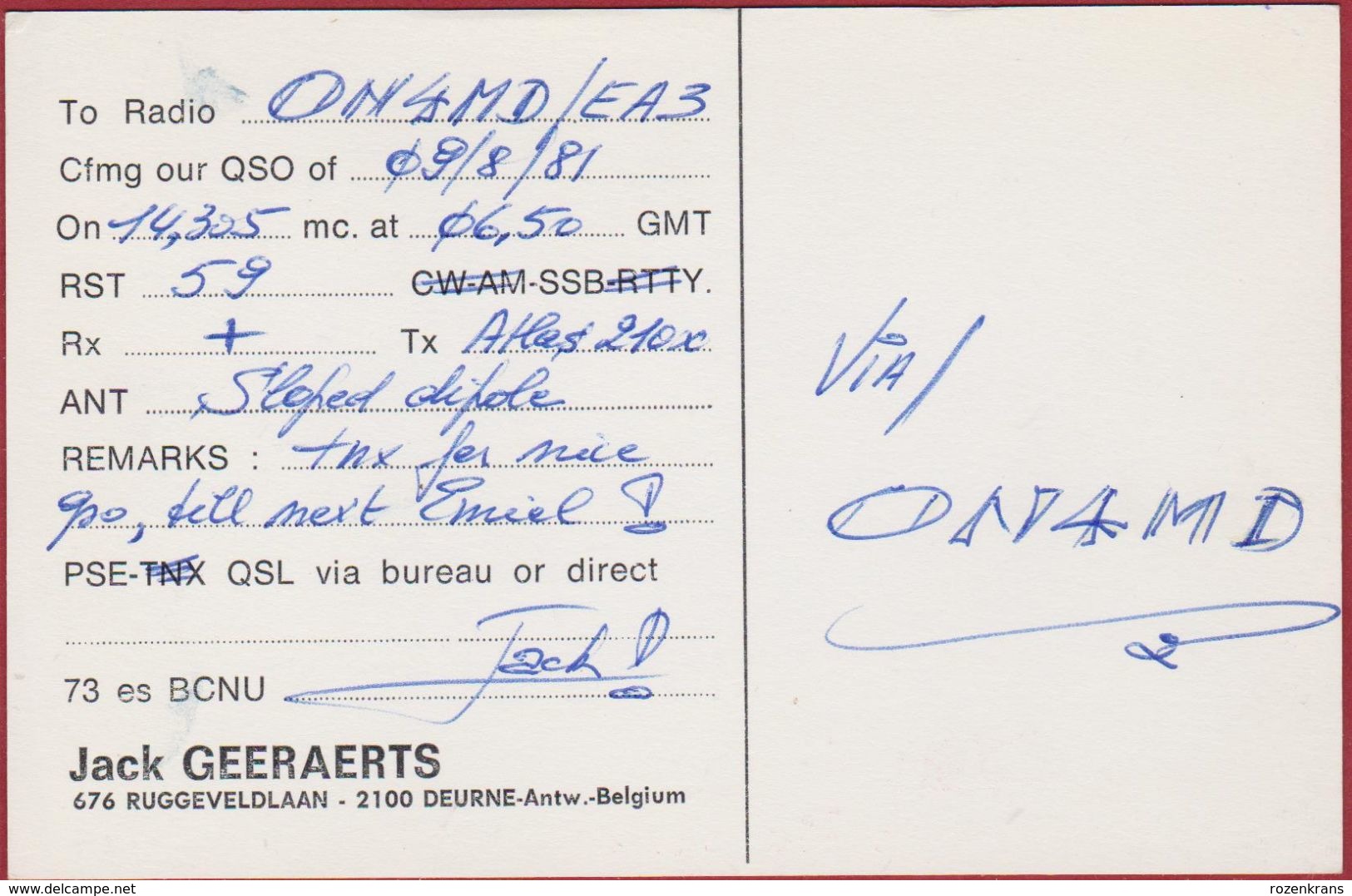 QSL Card Amateur Radio Station CB 1981 Astronaut Space Spaceflight Ruimtevaart Deurne Faro Vilamoura Portugal - Amateurfunk