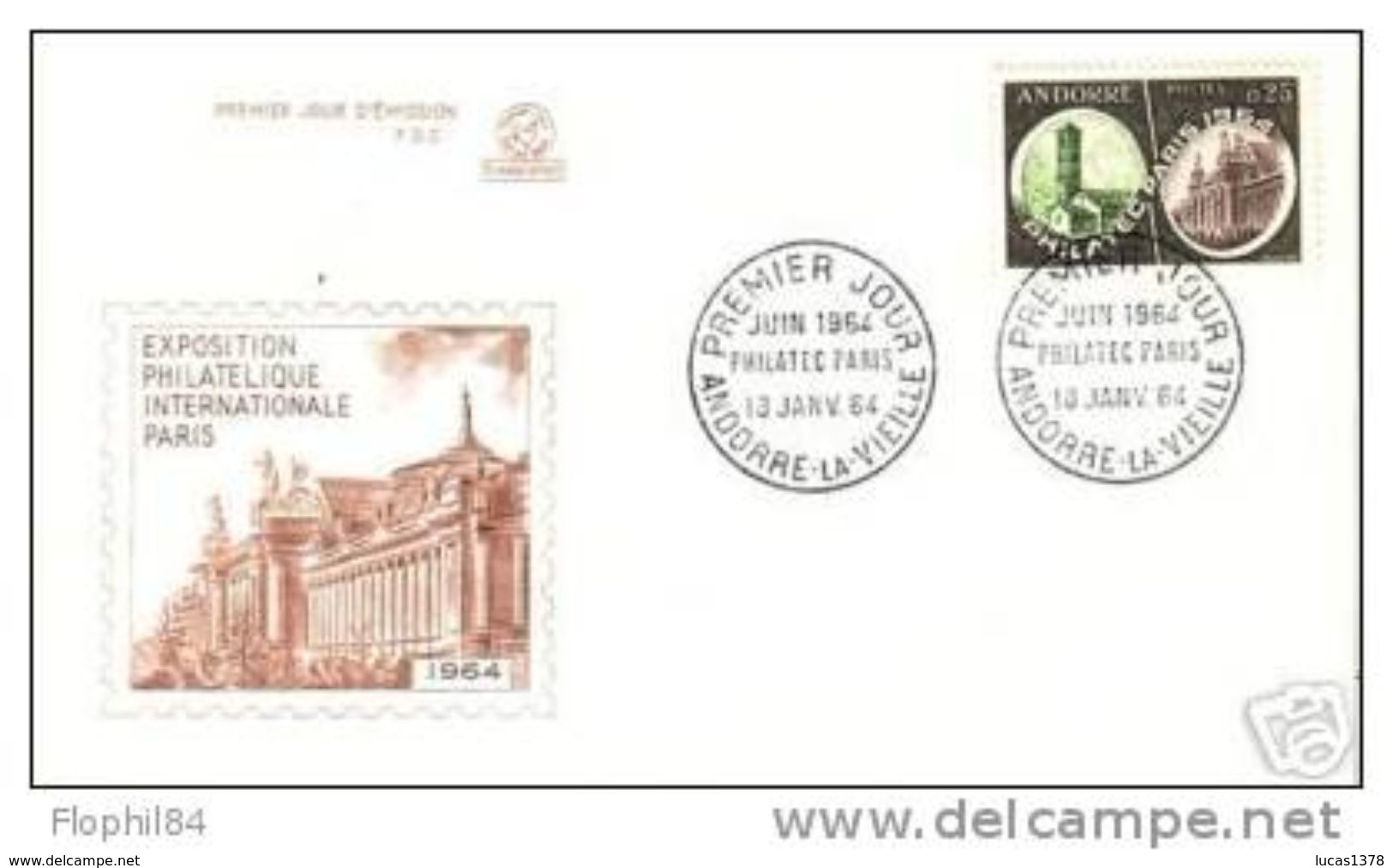 PHILATEC PARIS . 18 JANVIER 1964 . ANDORRE - LA - VIEILLE - FDC