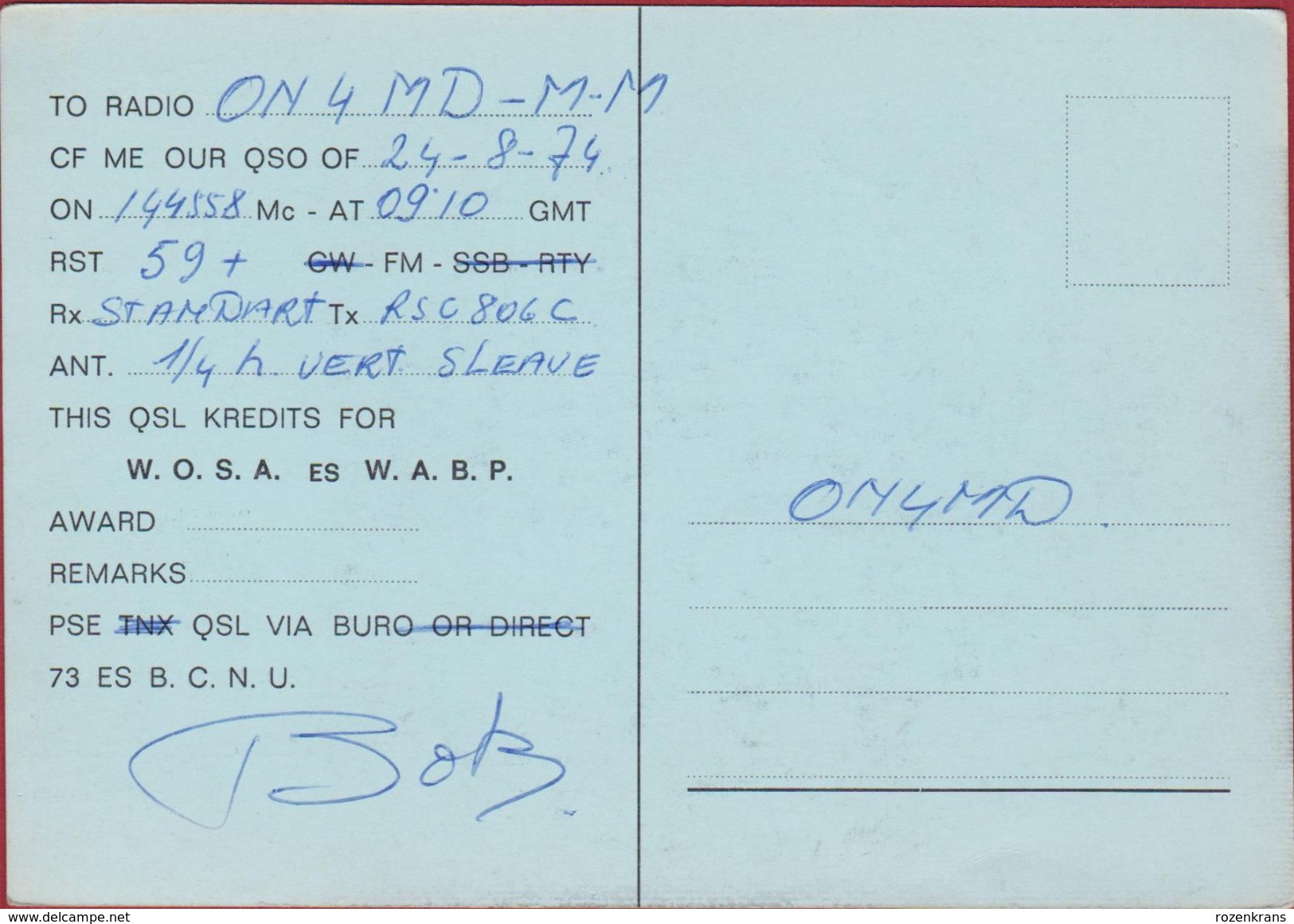 QSL Card Amateur Radio Station CB 1974 Astronaut Space Spaceflight Ruimtevaart Merksem Apollo Moon Landing Lunar - Radio-amateur