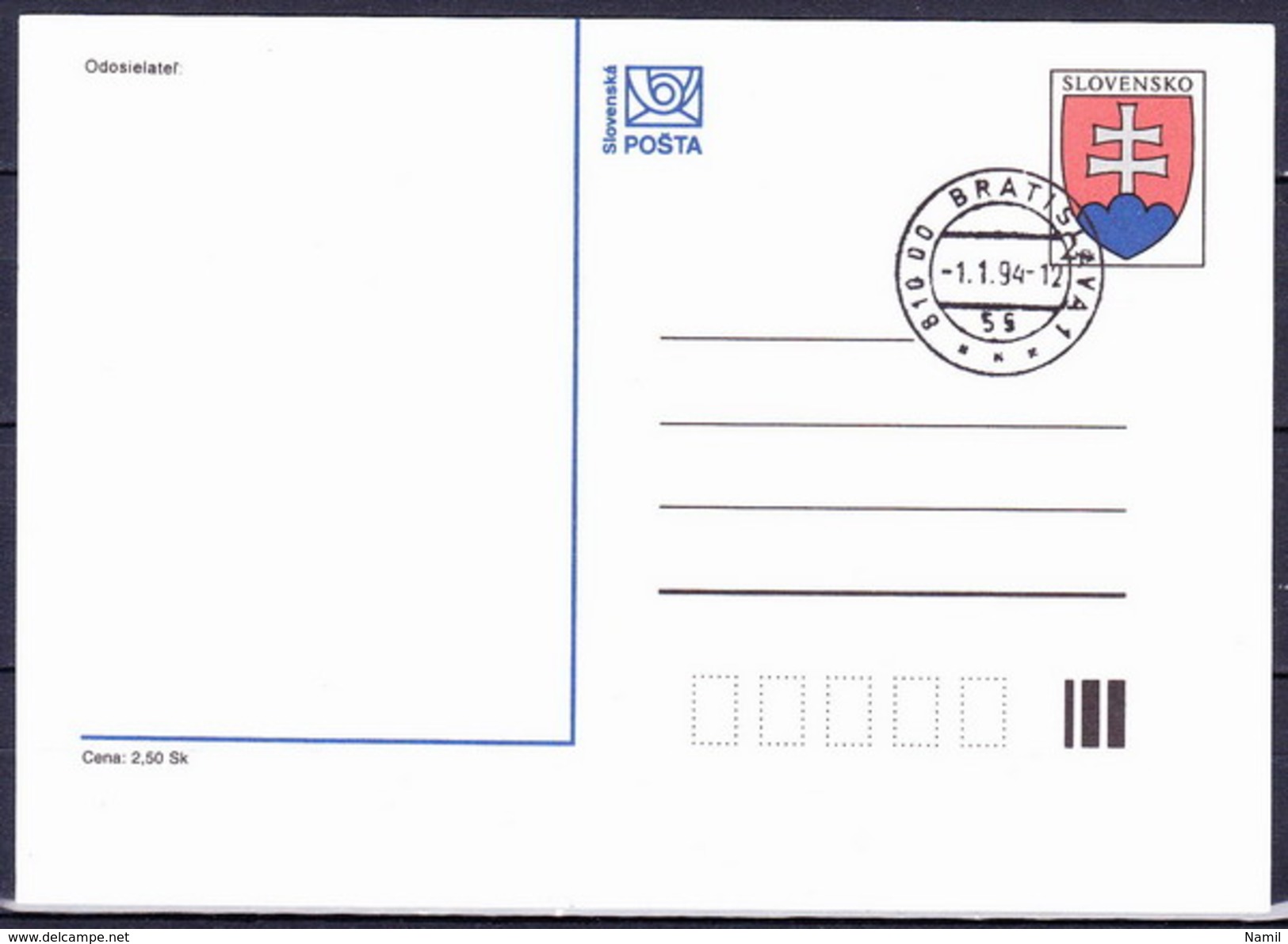 Slovaquie 1994 Entier (CDV 3) Obliteré, - Postkaarten