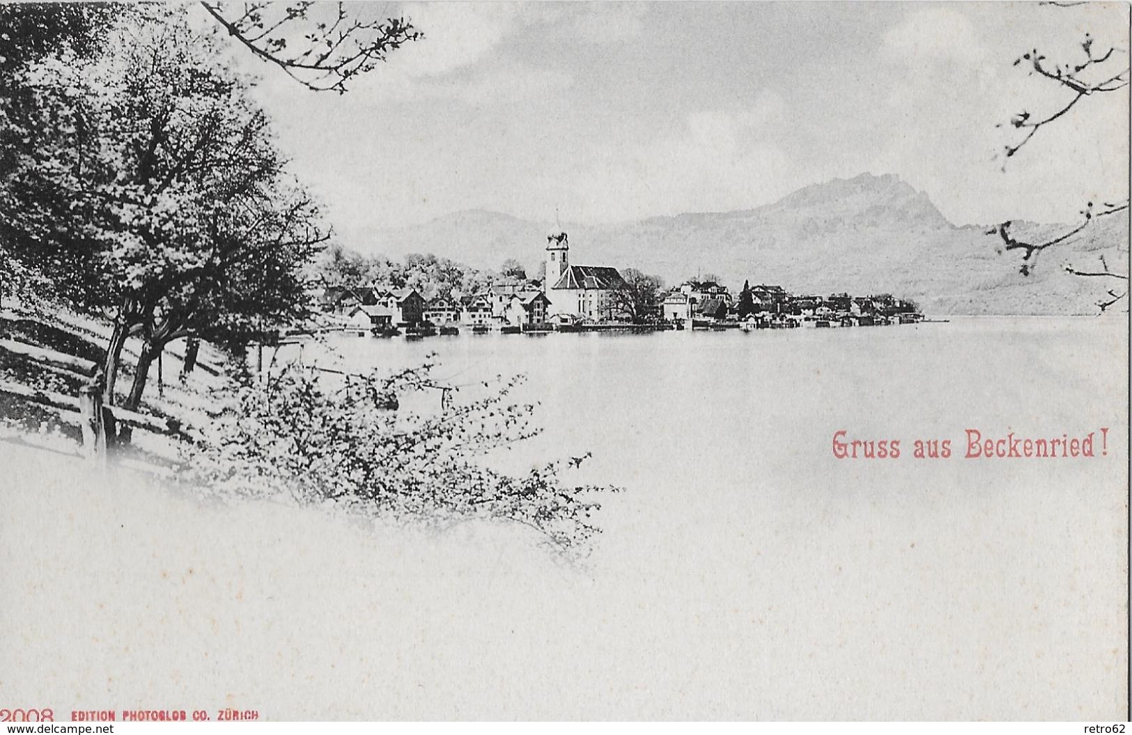 GRUSS AUS BECKENRIED → Dorfpartie Bei Der Kirche, Alter Lichtdruck Ca.1900 - Beckenried