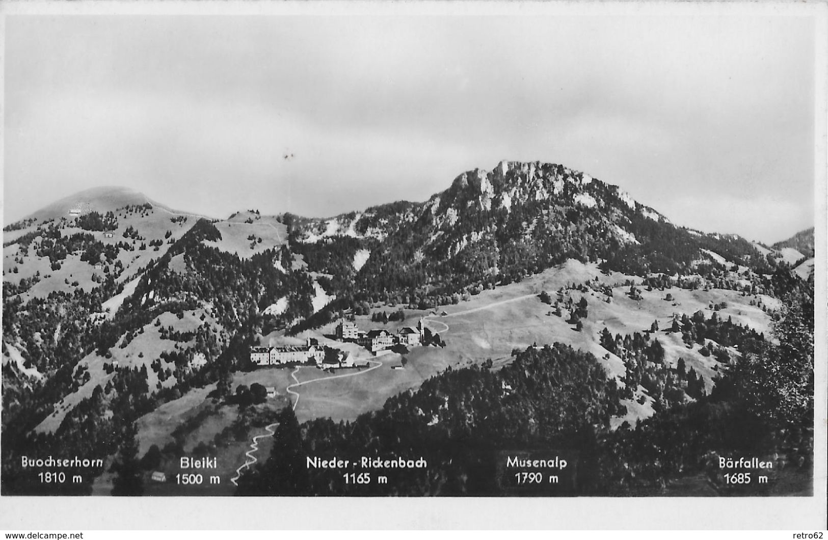 NIEDER-RICKENBACH → Dorfansicht Mit Buochserhorn, Bleiki, Musenalp & Bärenfallen, Ca.1950 - Buochs