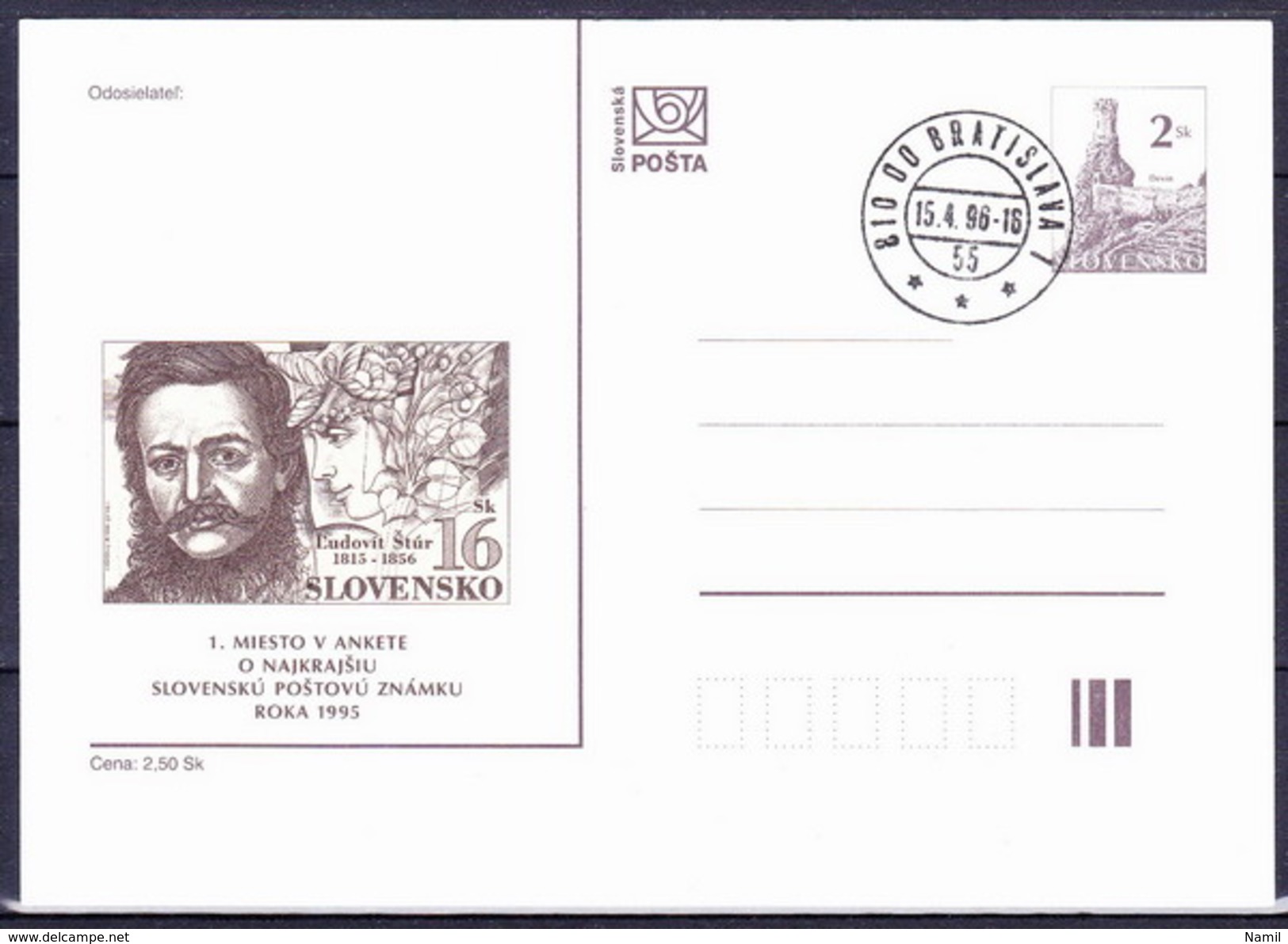 Slovaquie 1996 Entier (CDV 14) Obliteré, - Postkaarten