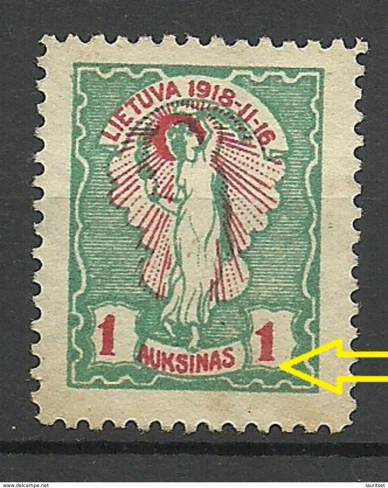 LITAUEN Lithuania 1920 Michel 73 ERROR Abart Swifted Red Print To Left (*) - Litauen