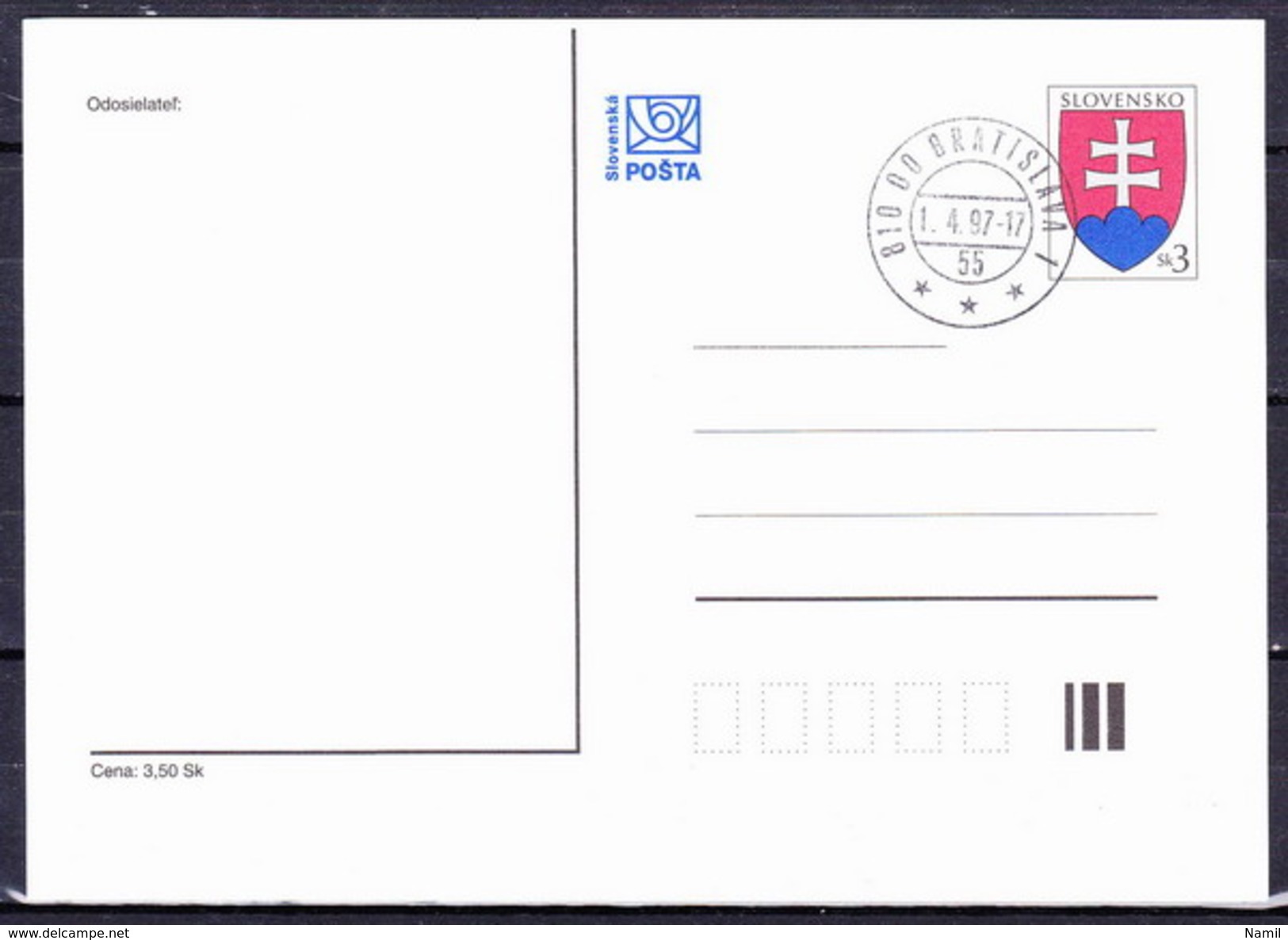 Slovaquie 1997 Entier (CDV 20) Obliteré, - Postkaarten