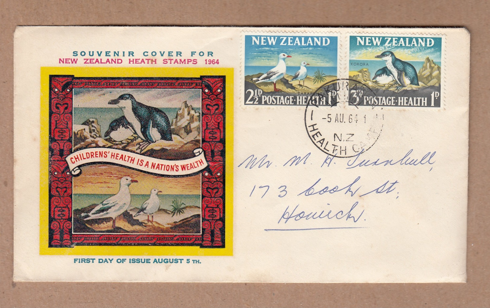 New Zealand FDC 1964 Health - Penguins And Seagulls - Postally Used - FDC