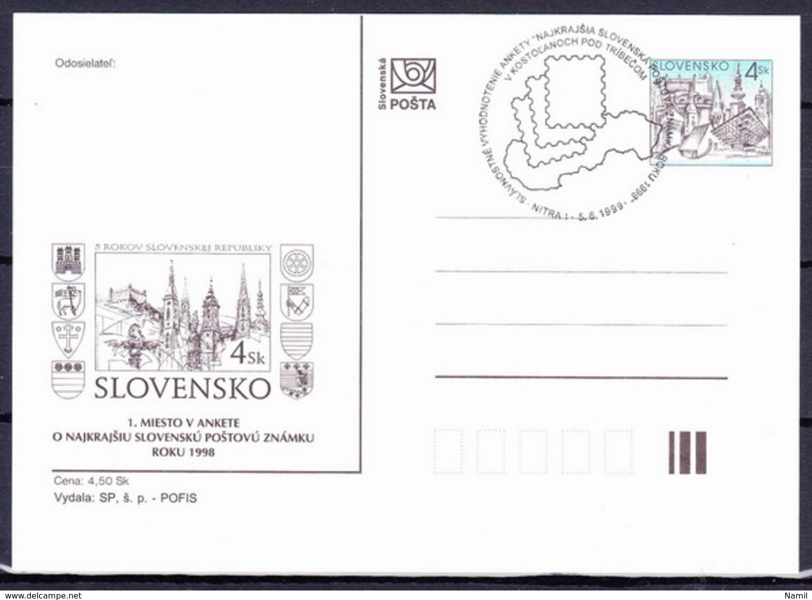 Slovaquie 1999 Entier (CDV 33) Obliteré - Postkaarten