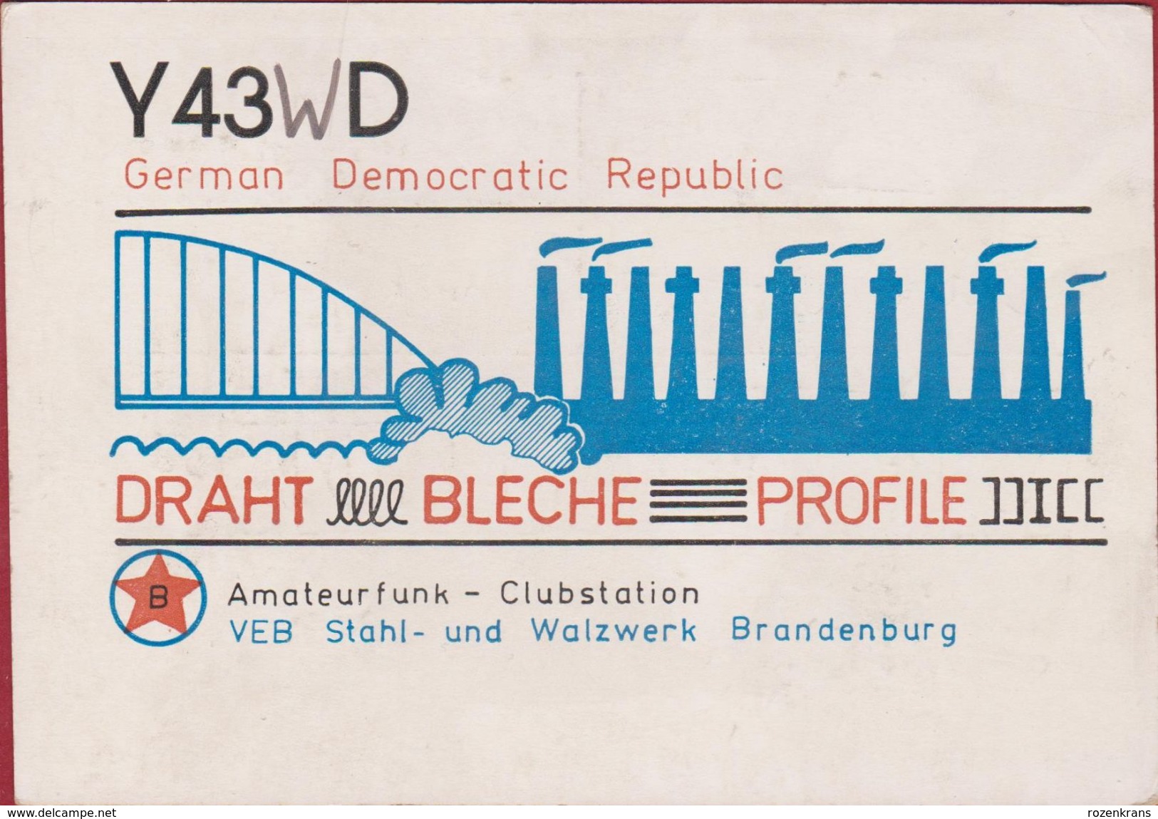 QSL Card Amateur Radio Station CB German DDR VEB Stahl Und Walzwerk Brandenburg 1982 Deutschland Funk Carte - Radio Amateur