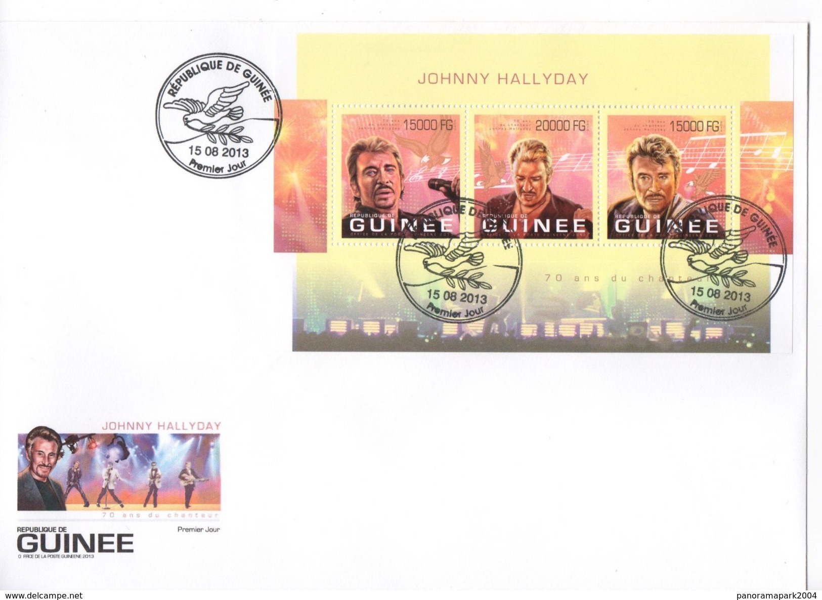 Guinée 2013 Johnny Hallyday Feuillet Officiel FDC Enveloppes 1er Jour - Musique