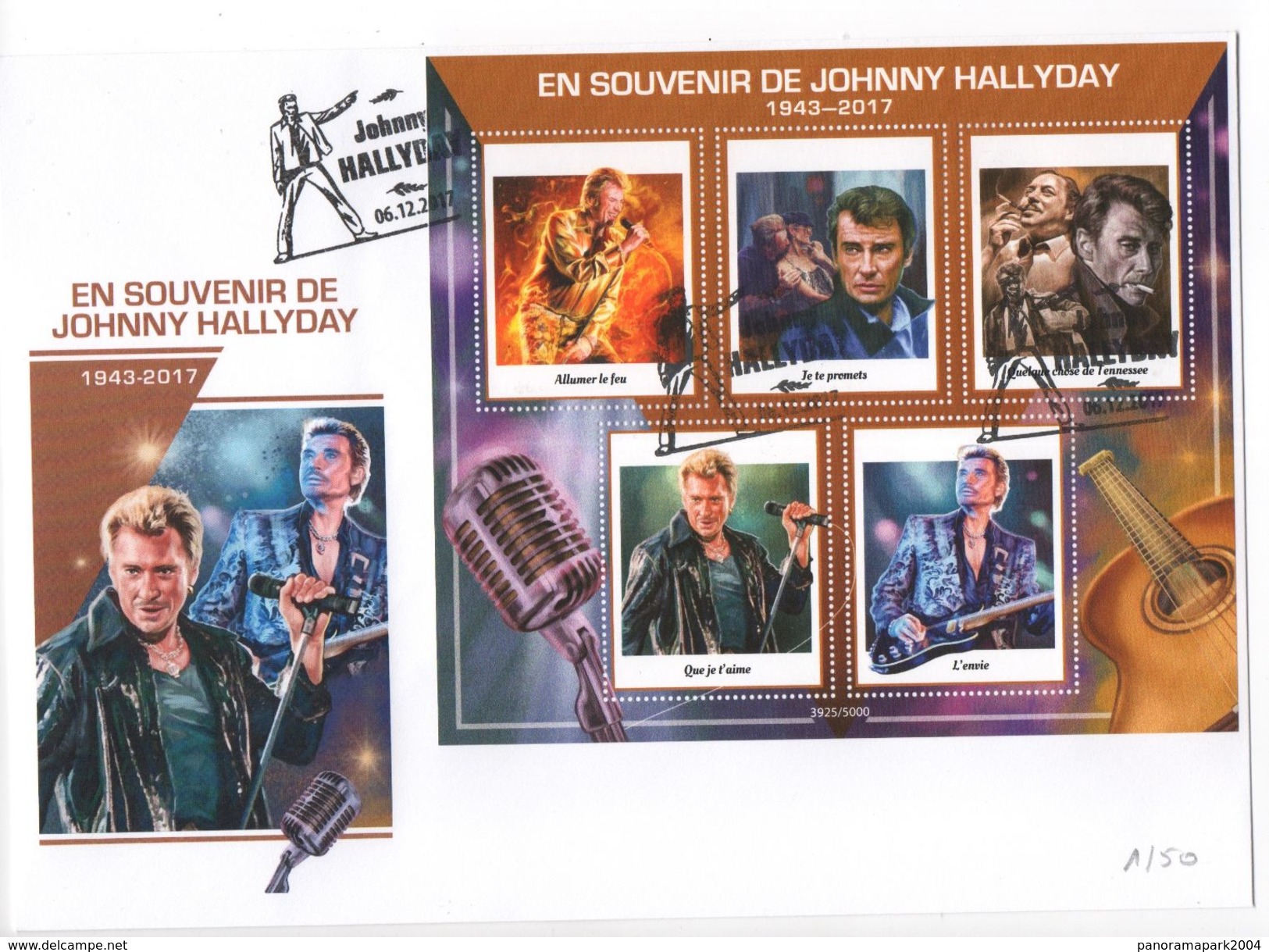 Enveloppe Collector Johnny Hallyday 1943 - 2017 Souvenir Hommage Cachet N°1 - Music