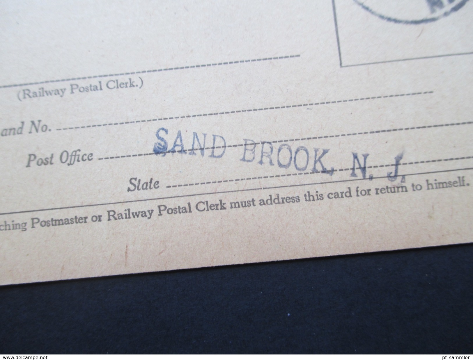 USA 1919 Registry Dispatch Receipt Card. Sand Brook N.J. Flemington N.J. Interessante Karte!! - Cartas & Documentos