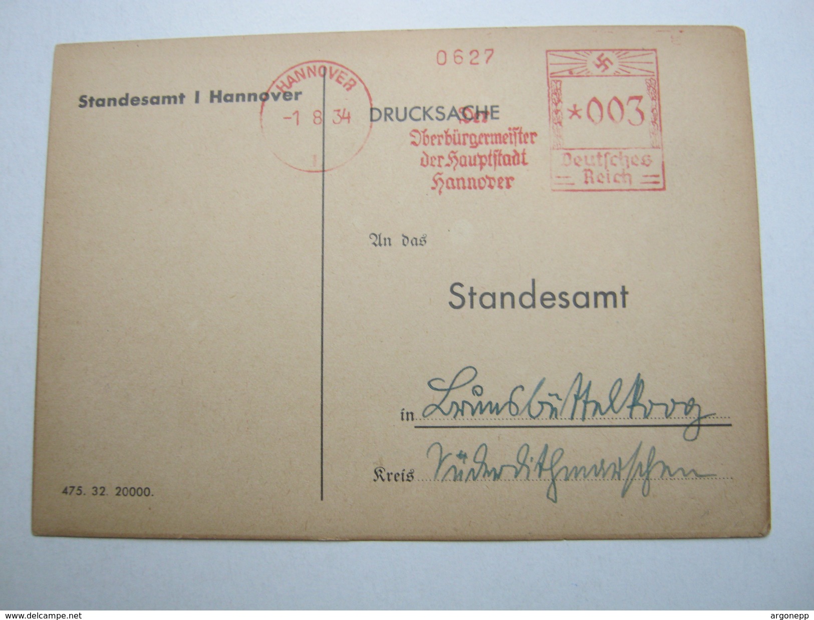 1934 , HANNOVER , Glasklarer Firmen - Freistempel Auf Karte - Briefe U. Dokumente