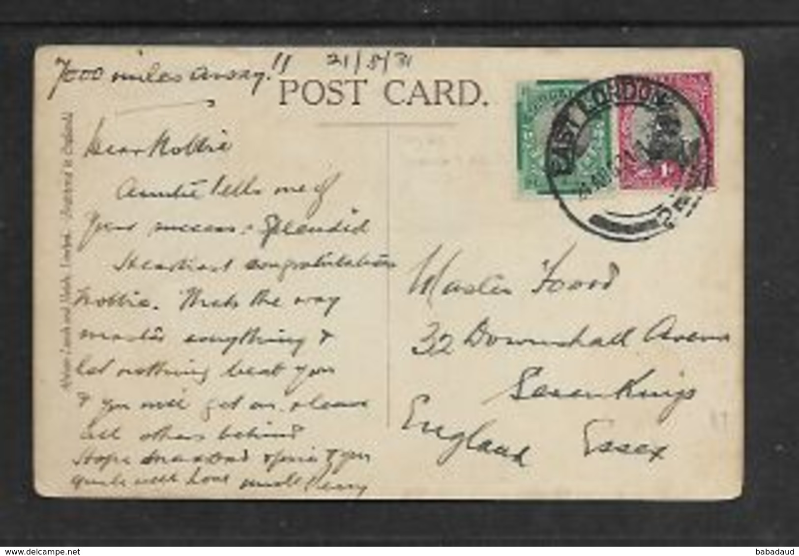 S.Africa,Mount Nelson Hotel Capetown, Main Entrance,  Used To UK, Franked 1  1/2d , EAST LONDON 2  21 AUG 31 C.d.s. - South Africa