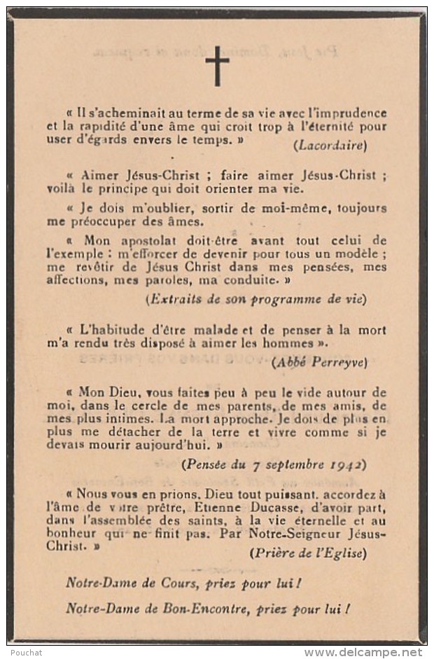 L15- 47) AGEN - CDV - AVIS DE DECES DU 18 MAI 1945 1946 - MONSIEUR  L'ABBÉ ETIENNE DUCASSE  - (2 SCANS) - Bon Encontre