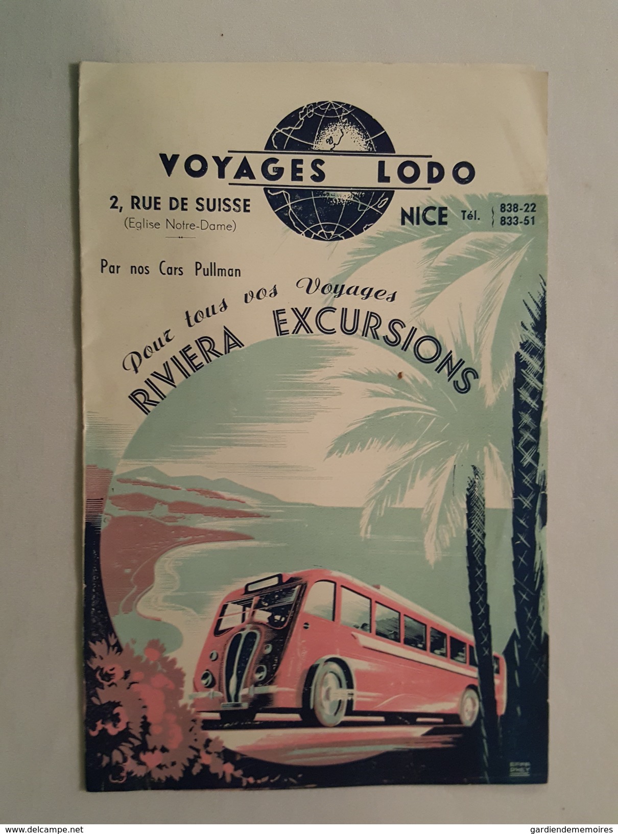 Dépliant Touristique - Nice, Voyages Lodo - Riviera Excursions En Cars Pullman Illustrée Par Efff Dhey - Dépliants Touristiques