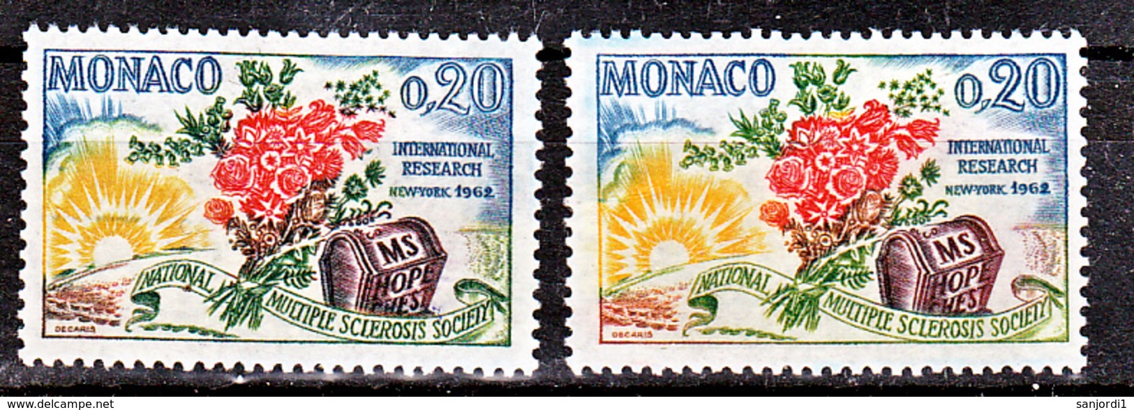 Monaco  580  Variété Orange Vert Clair Et Normal Sclérosis Society Neuf ** TB MNH Sin Charnela - Variétés