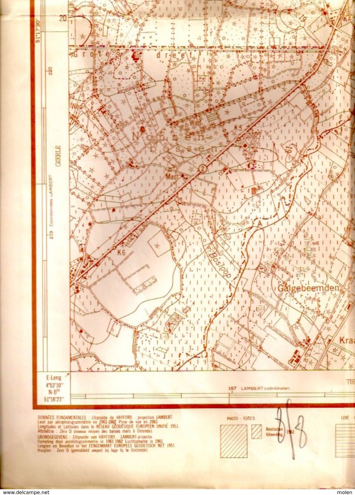 GROTE STAFKAART 8/8 Situatie 1961 TURNHOUT VOSSELAAR OUD-TURNHOUT ZEVERDONK GROOT-REES OOSTHOVEN SCHORVOORT RAVELS S257