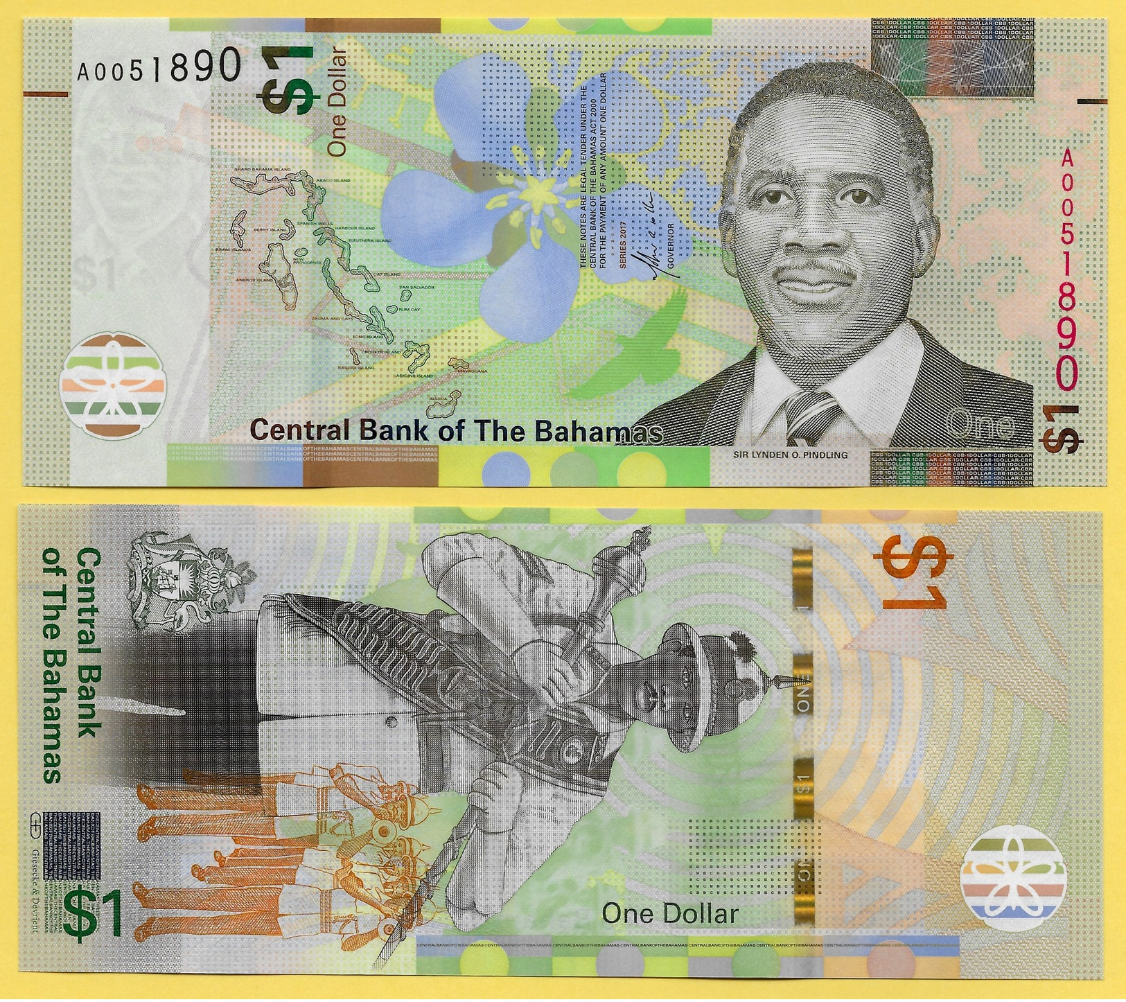 Bahamas 1 Dollar P-77 2017 (Prefix A) UNC - Bahamas