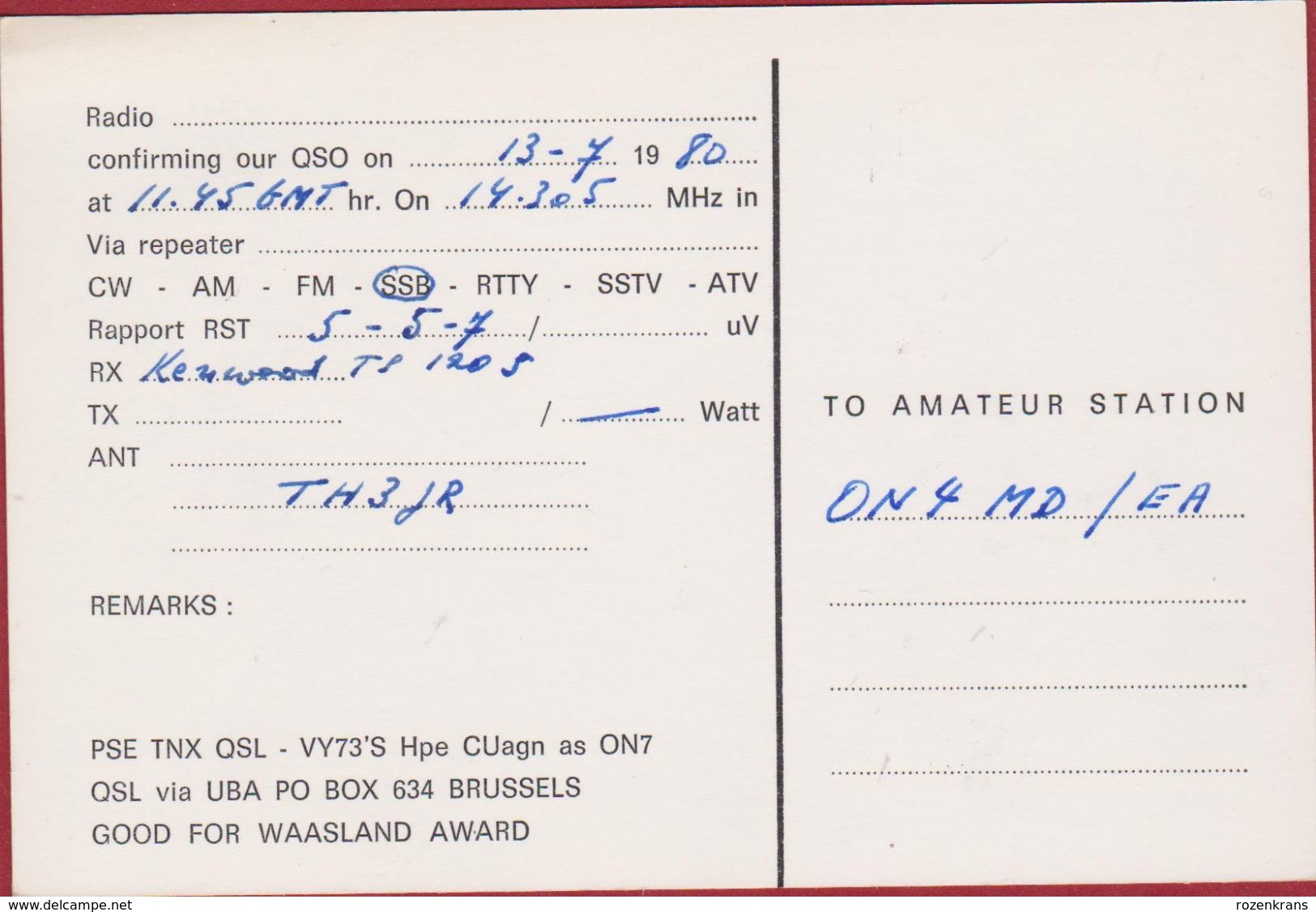 QSL Card Amateur Radio Station CB Belgian Begium Eddy De Vogel Zwijndrecht 17th Century Sundial Watch 1980 - Amateurfunk