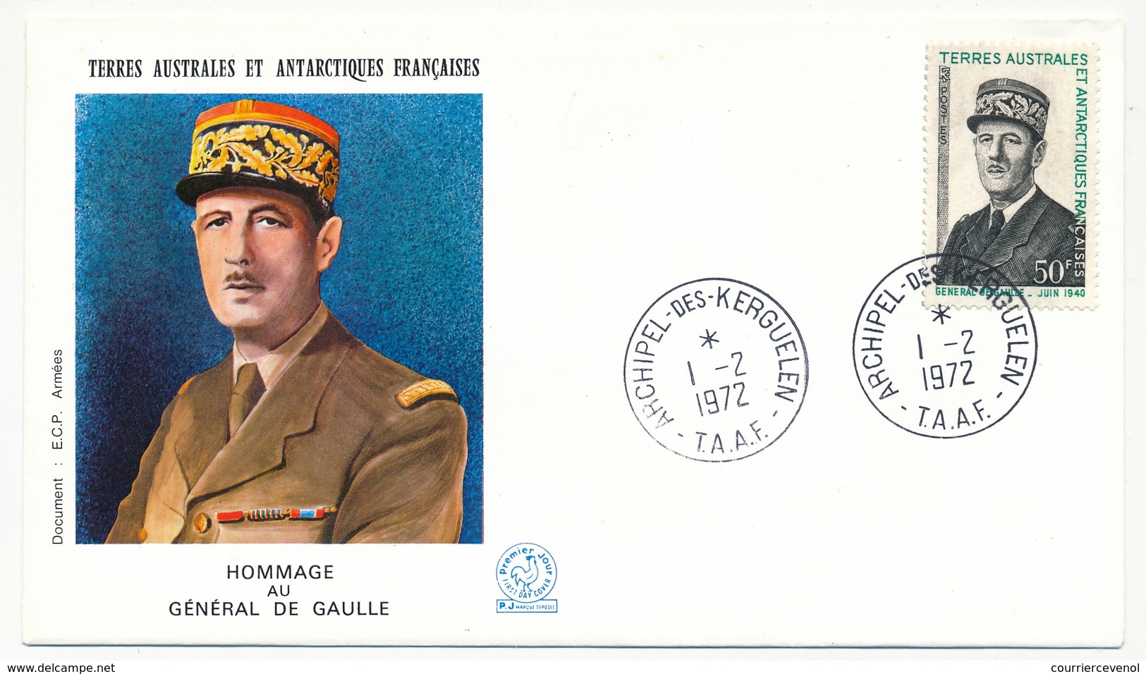 TAAF - 2 Enveloppes Premier Jour DE GAULLE - 1/2/1972 - Archipel Des Kerguelen - FDC