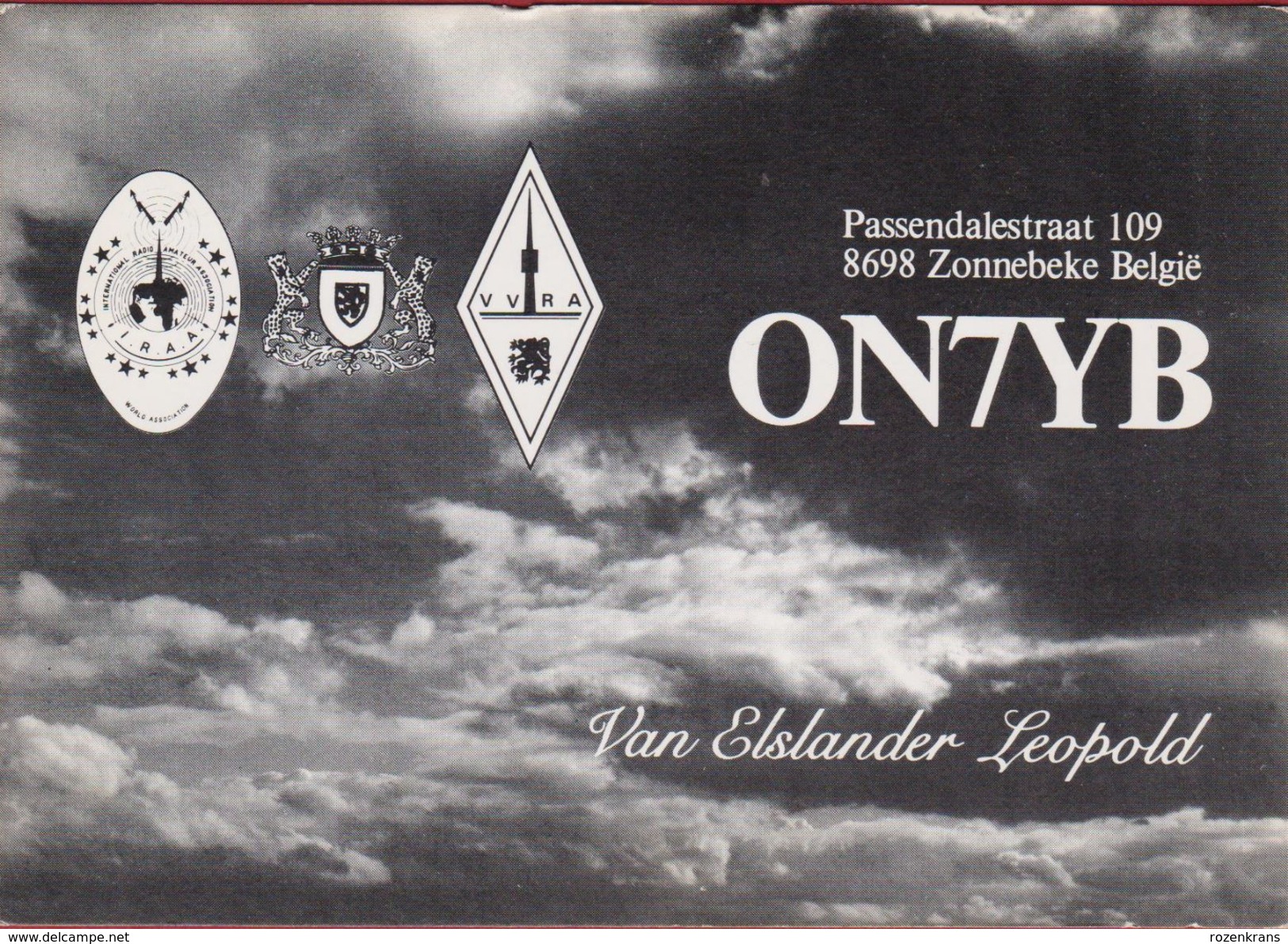 QSL Card Amateur Radio Station CB Belgian Begium Van Elslander Leopold Zonnebeke Ieper 1984 - Amateurfunk