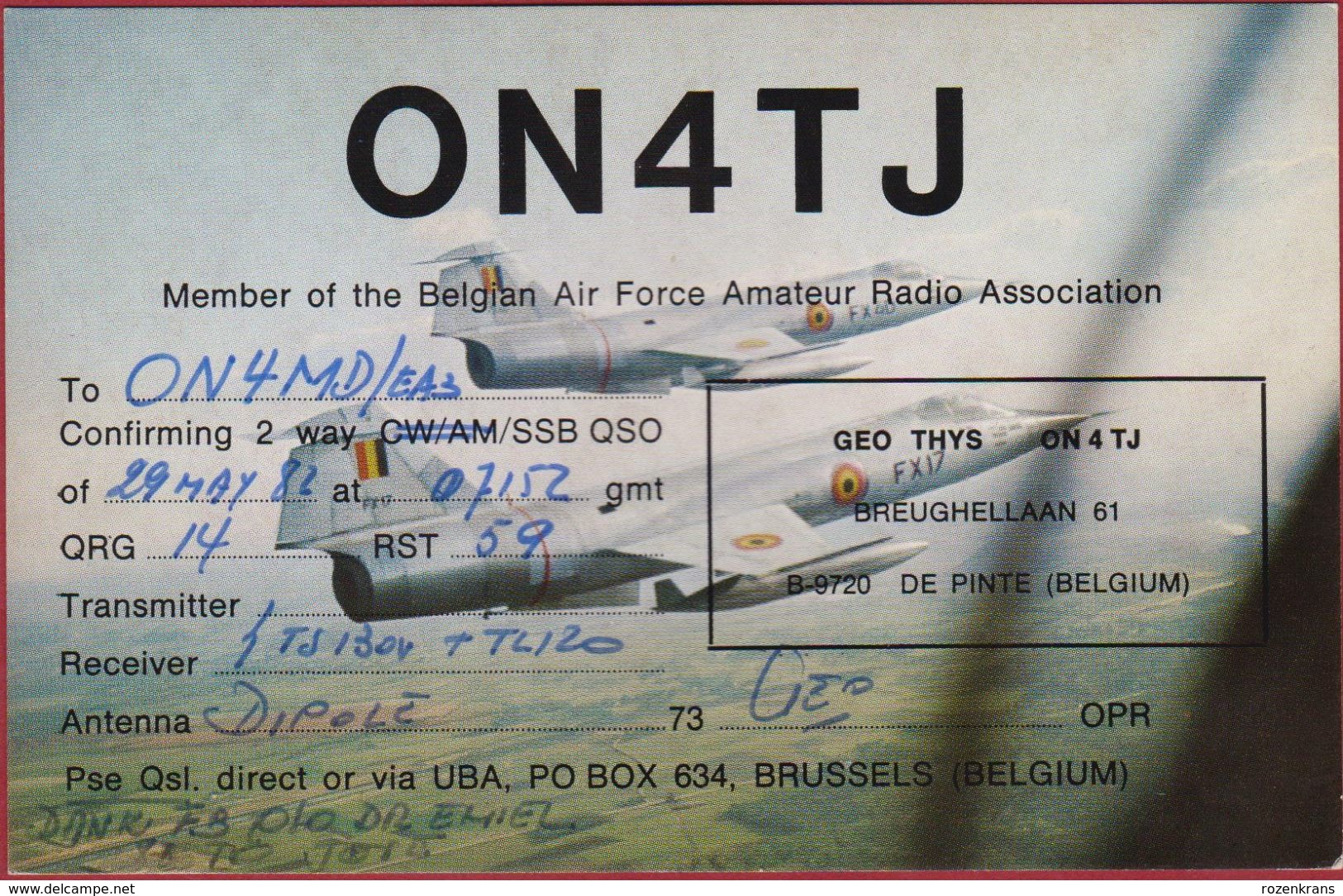 QSL Card Belgium Air Force Amateur Radio Station CB Belgian Army Armee Belge Luchtmacht Leger Brussels 1982 - Amateurfunk