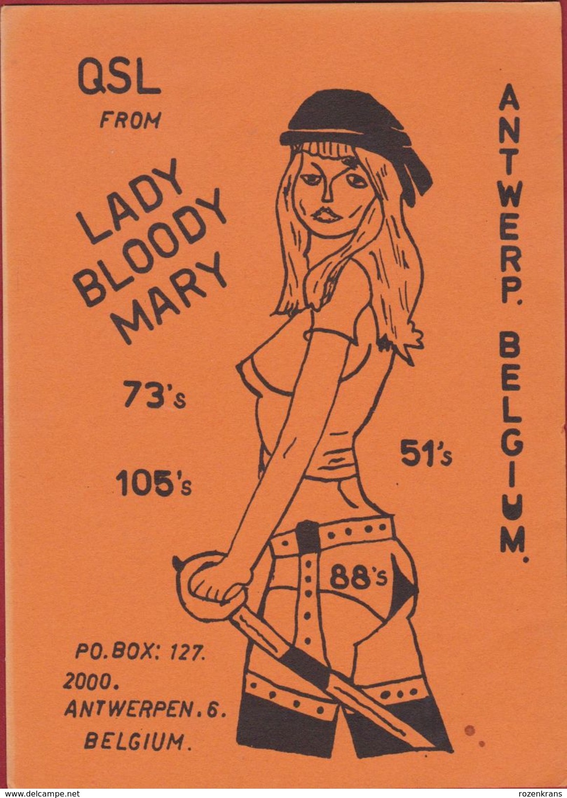 QSL Card Amateur Radio Station CB Belgium Antwerpen Pin Up 1981 Lady Bloody Mary - Radio Amateur