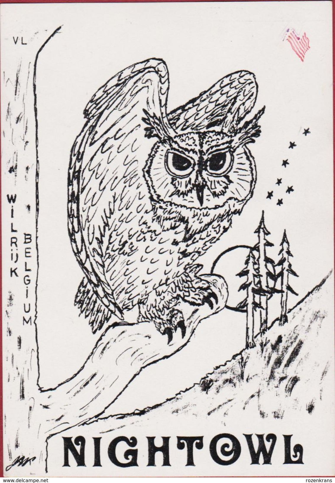 QSL Card Amateur Radio Station CB Belgium Wilrijk Nightowl Owl Uil Hibou Antwerpen 1980 J. Vertongen - Radio Amateur