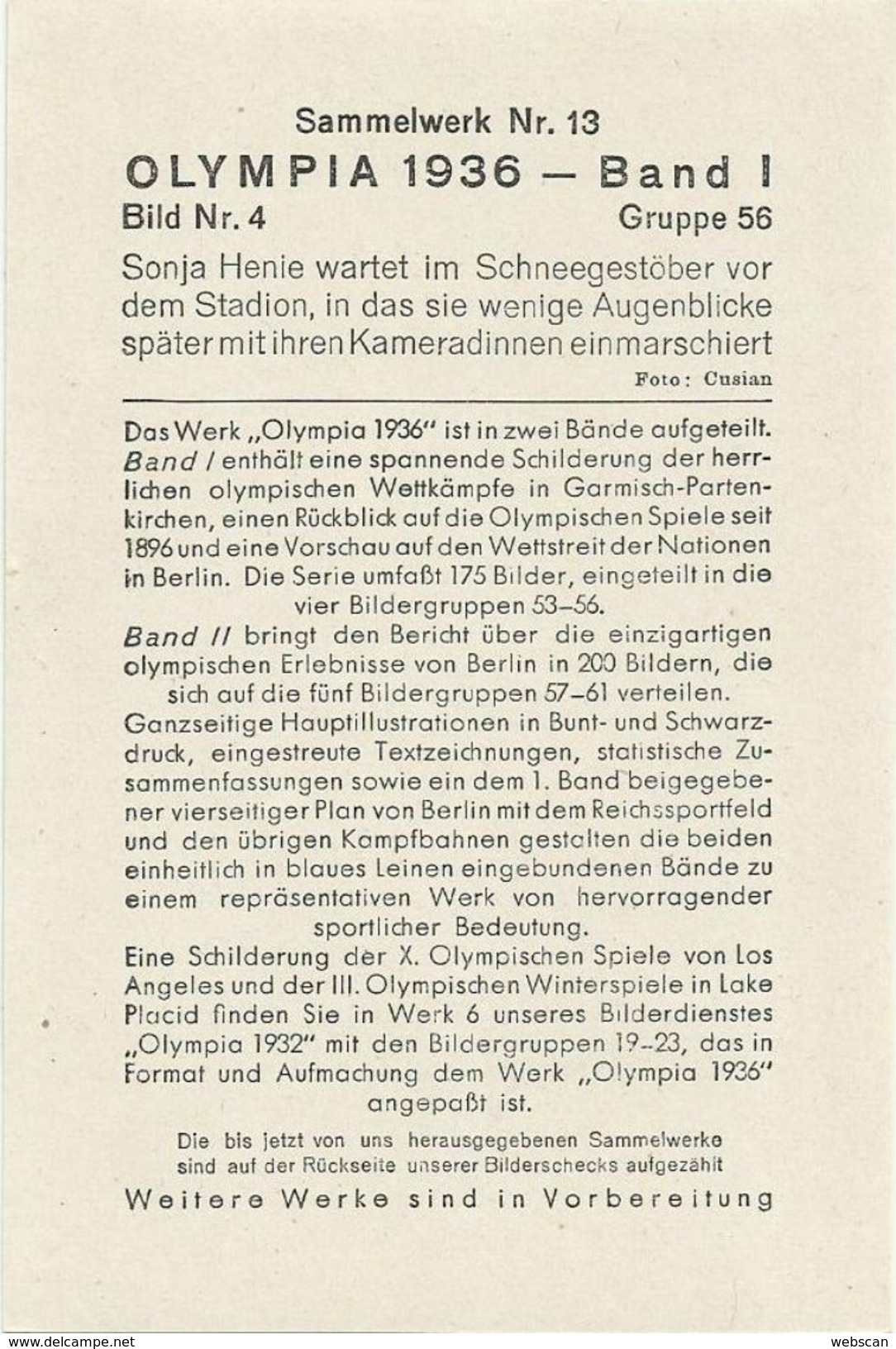 Sammelbilder Olympia 1936 - Band I - Gr. 56 - Je 8 Bilder Nach Wahl - Sammelbilderalben & Katalogue