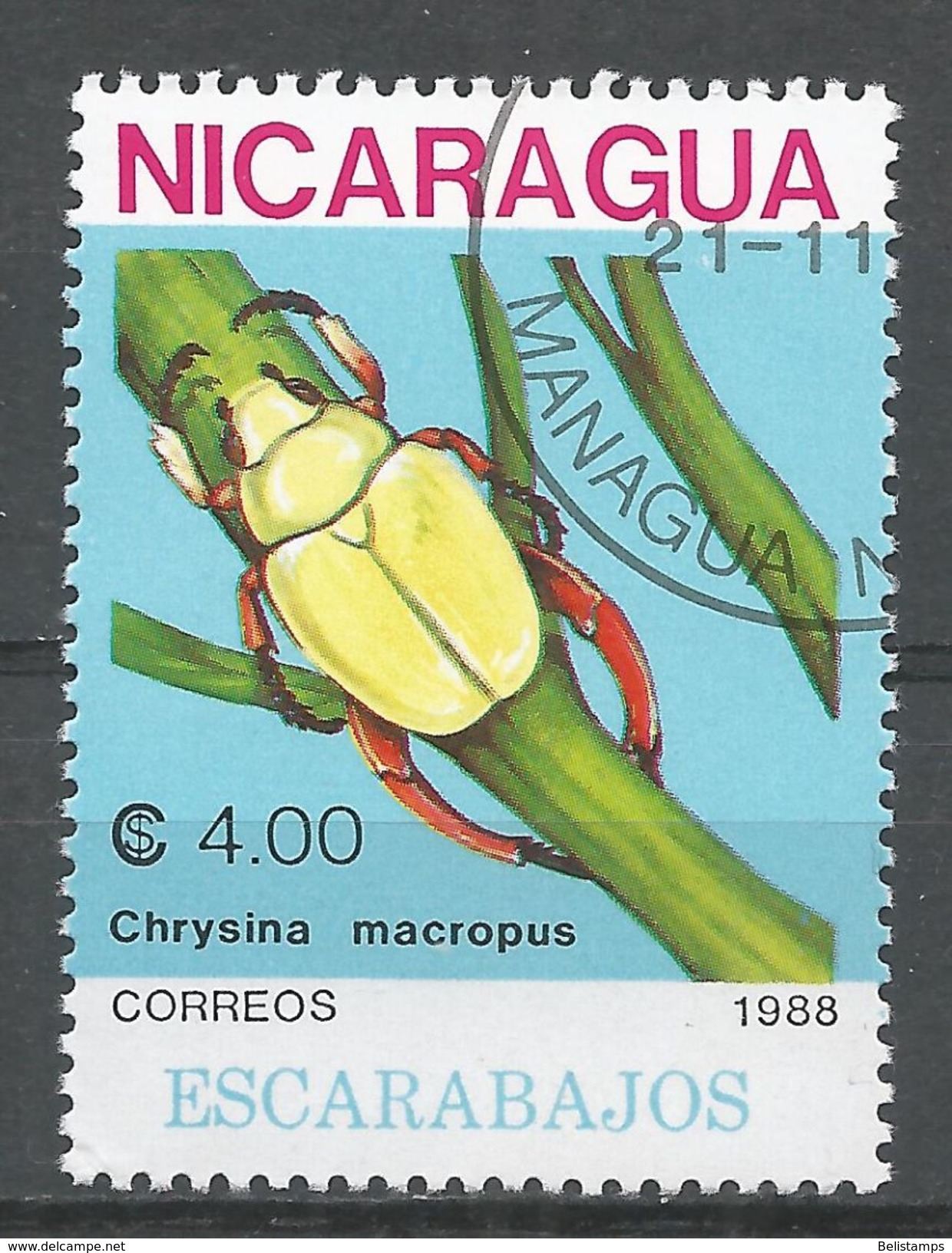 Nicaragua 1988. Scott #1726 (U) Insect, Chrysina Macropus - Nicaragua