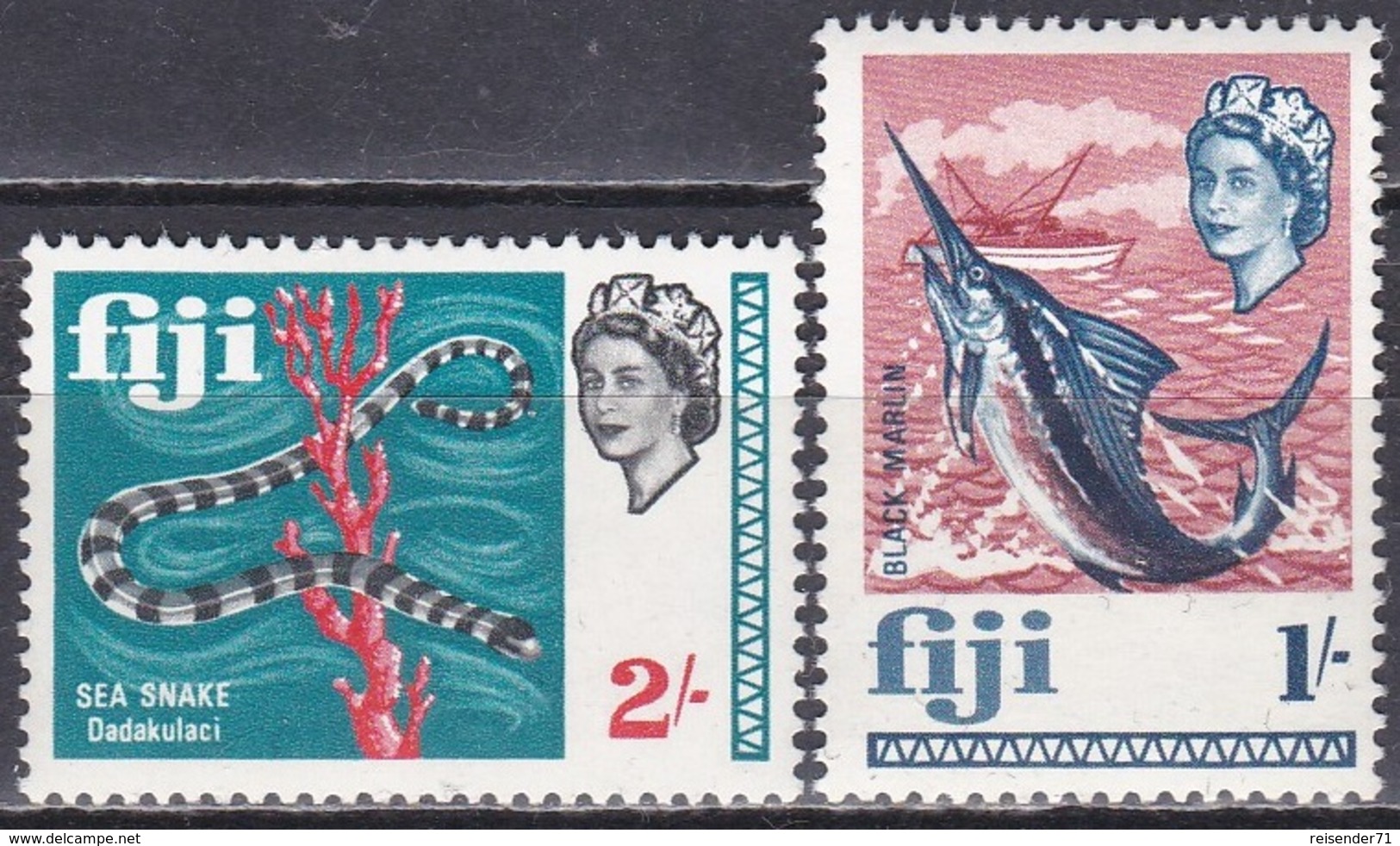 Fidschi-Inseln Fiji 1968 Tiere Fauna Animals Schlangen Snakes Fische Fish, Mi. 220/222 ** - Fiji (1970-...)